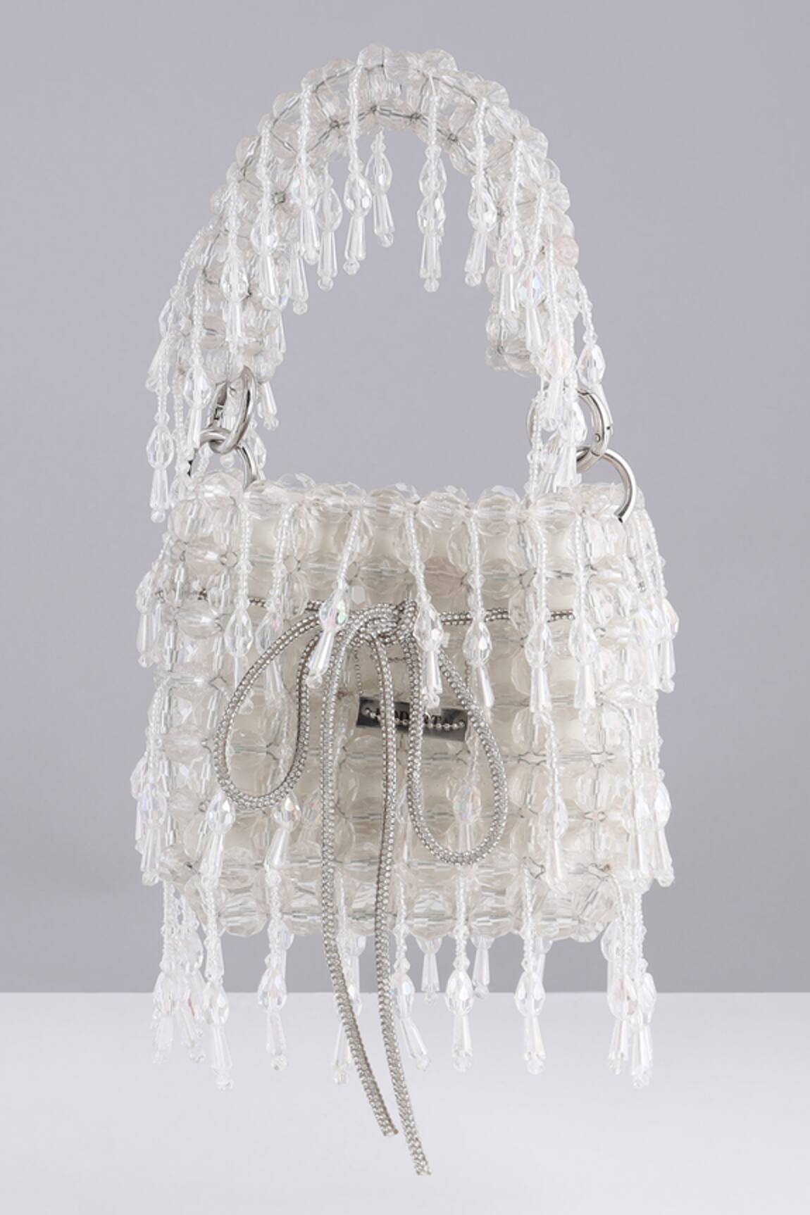 Modarta Designer White Bucket Bag with Crystals 