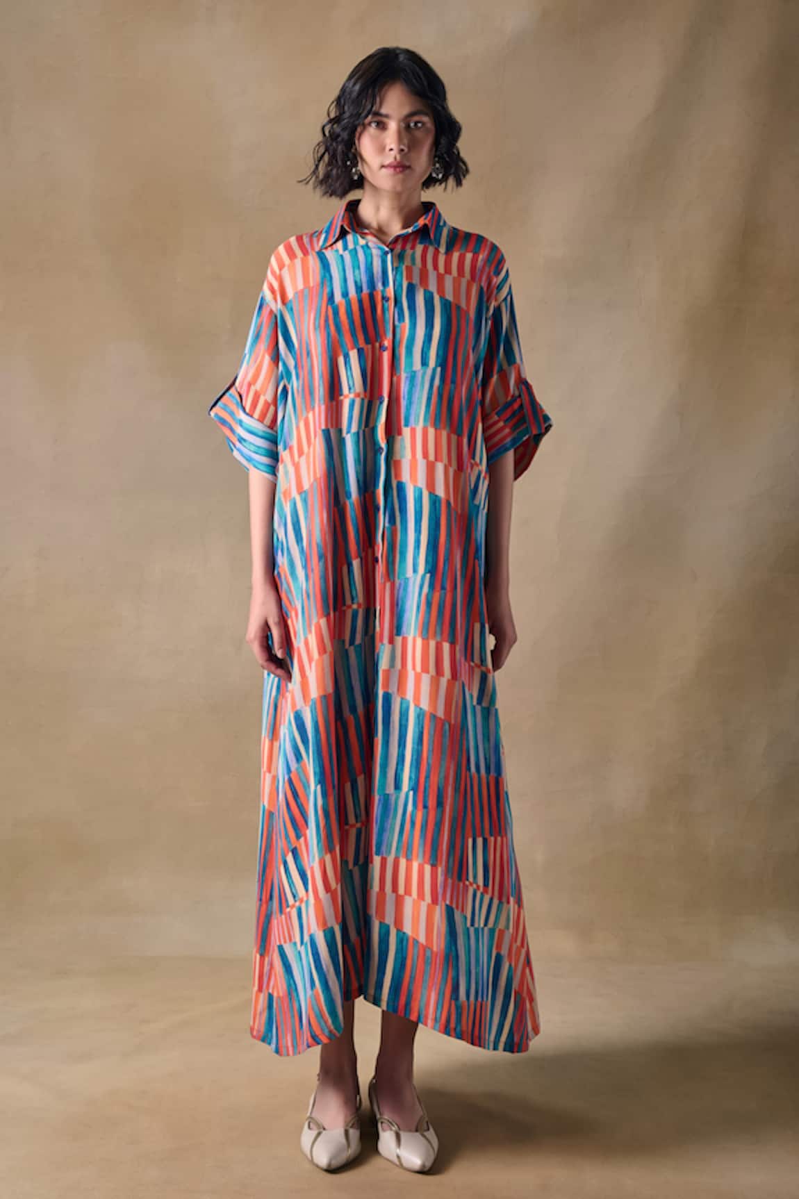 Pocketful Of Cherrie Hand Drawn Stripe Button Down Dress 