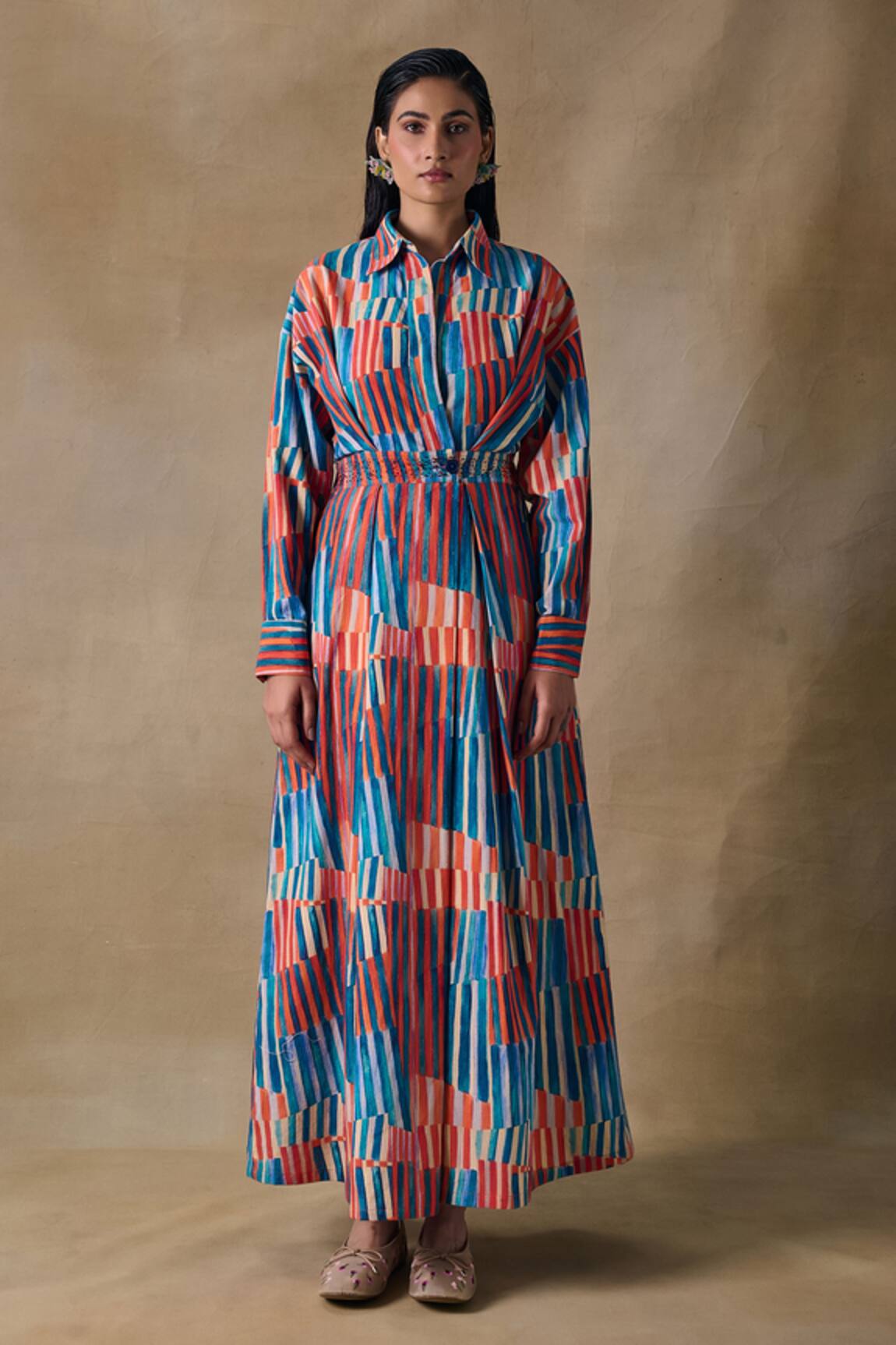 Pocketful Of Cherrie Hand Drawn Stripe Flowy Wrap Dress 
