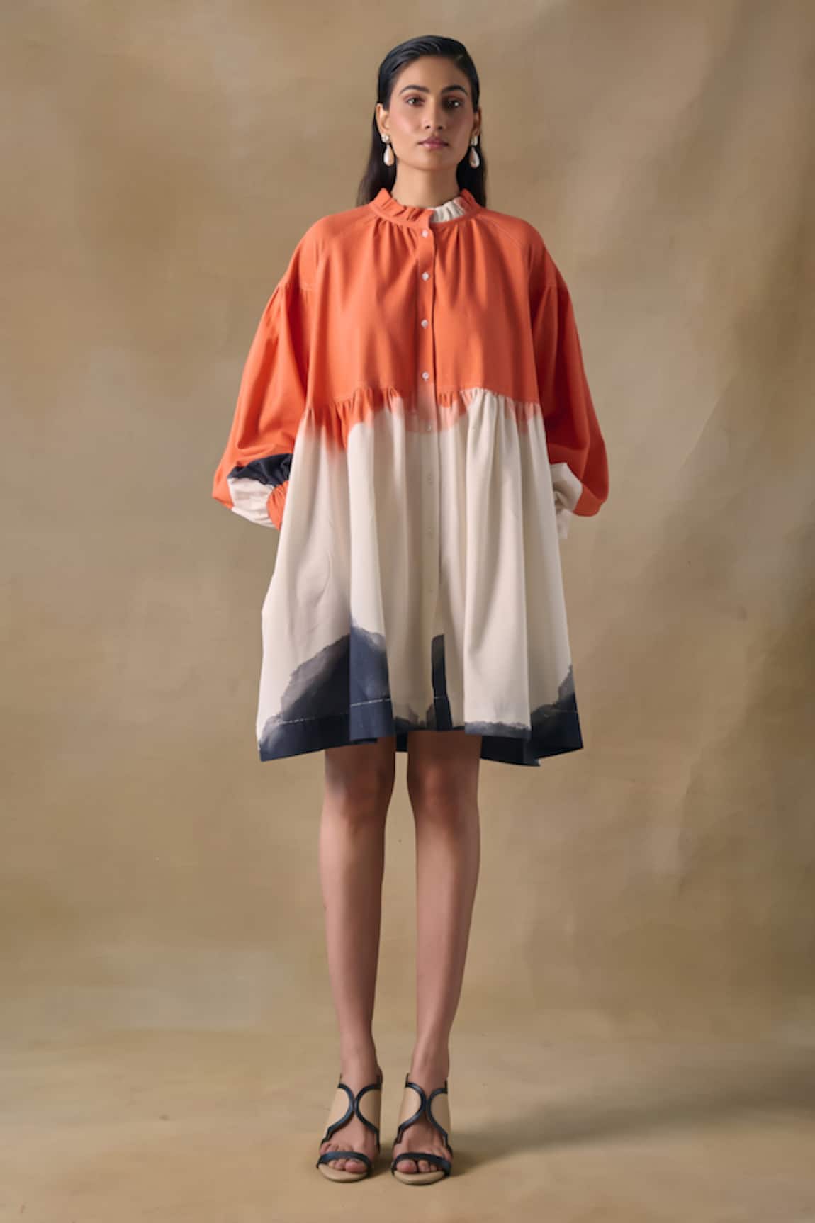 Pocketful Of Cherrie Orange Washed Gathered Mini Dress 