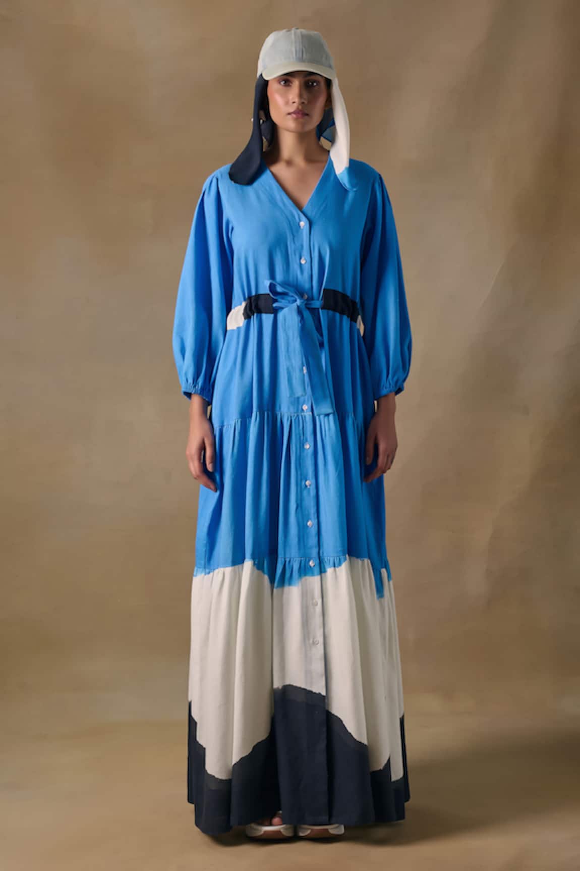 Pocketful Of Cherrie Blue Washed Tiered Maxi Dress 