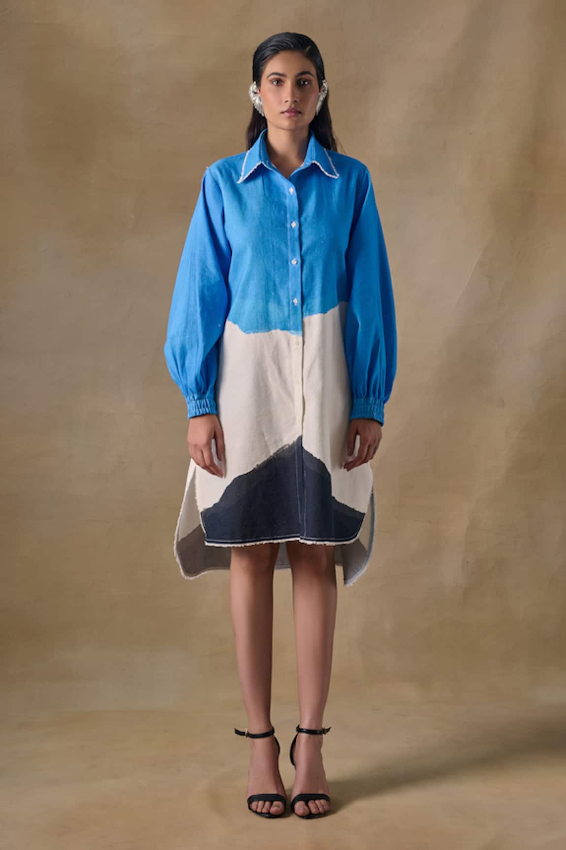 Pocketful Of Cherrie Hand Drawn Blue Washed Shirt Dress 