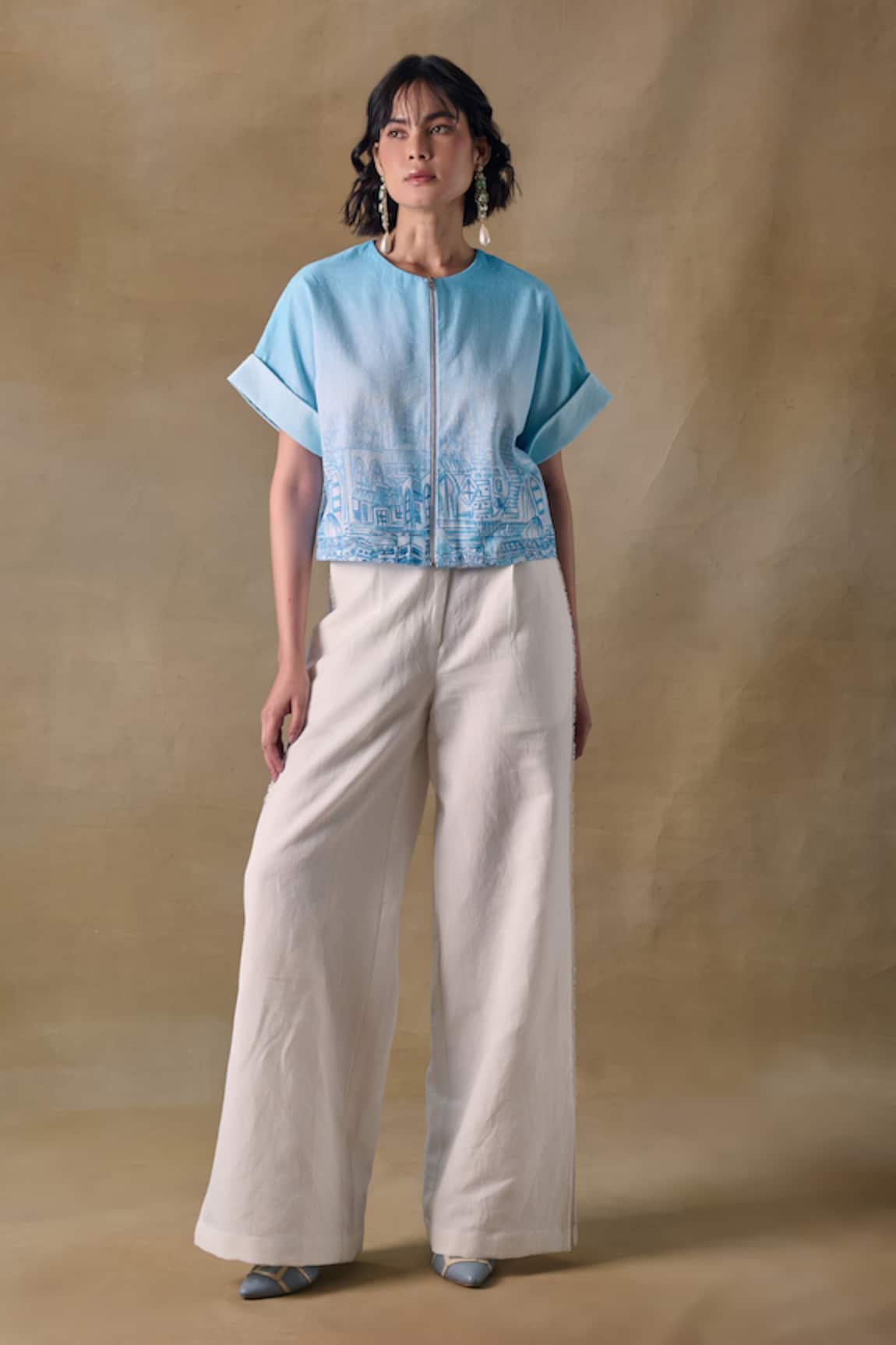 Pocketful Of Cherrie Blue Landscape Kimono Top 