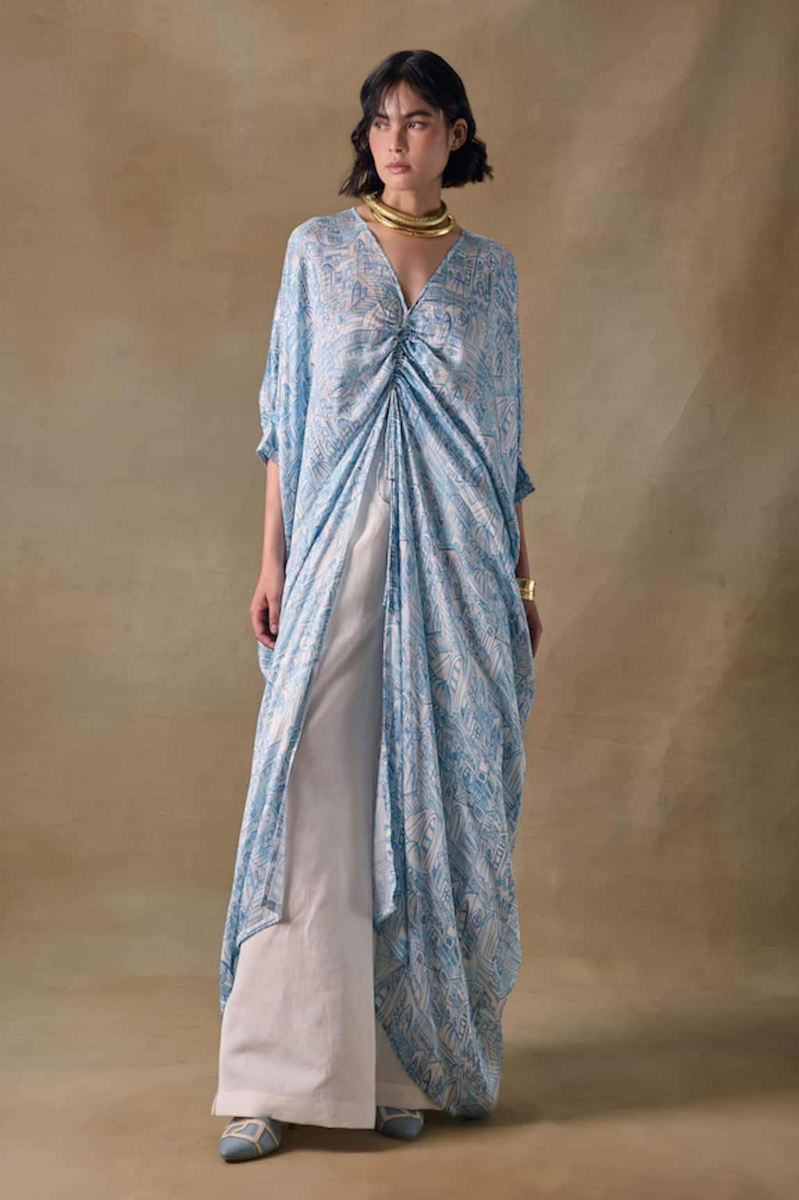 Pocketful Of Cherrie Blue Landscape Print Kaftan 
