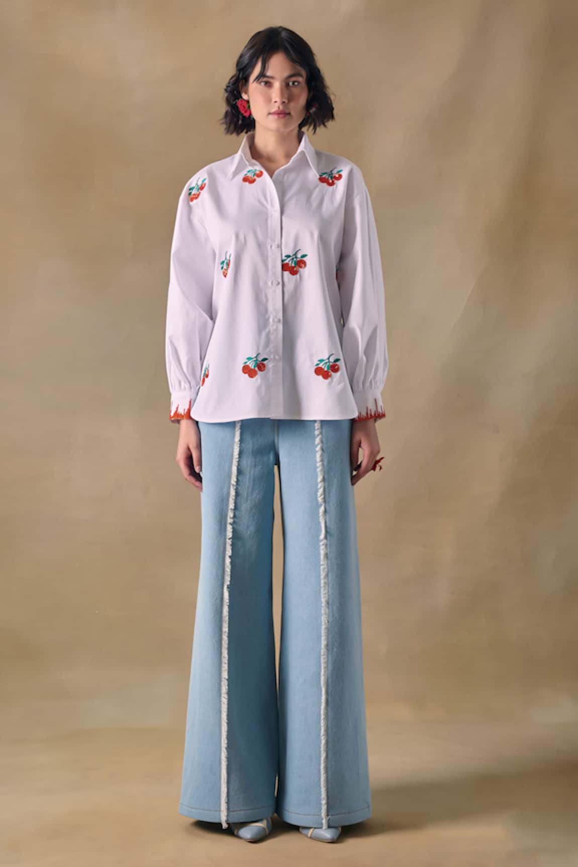 Pocketful Of Cherrie Light Washed Denim Wide Leg Pants 