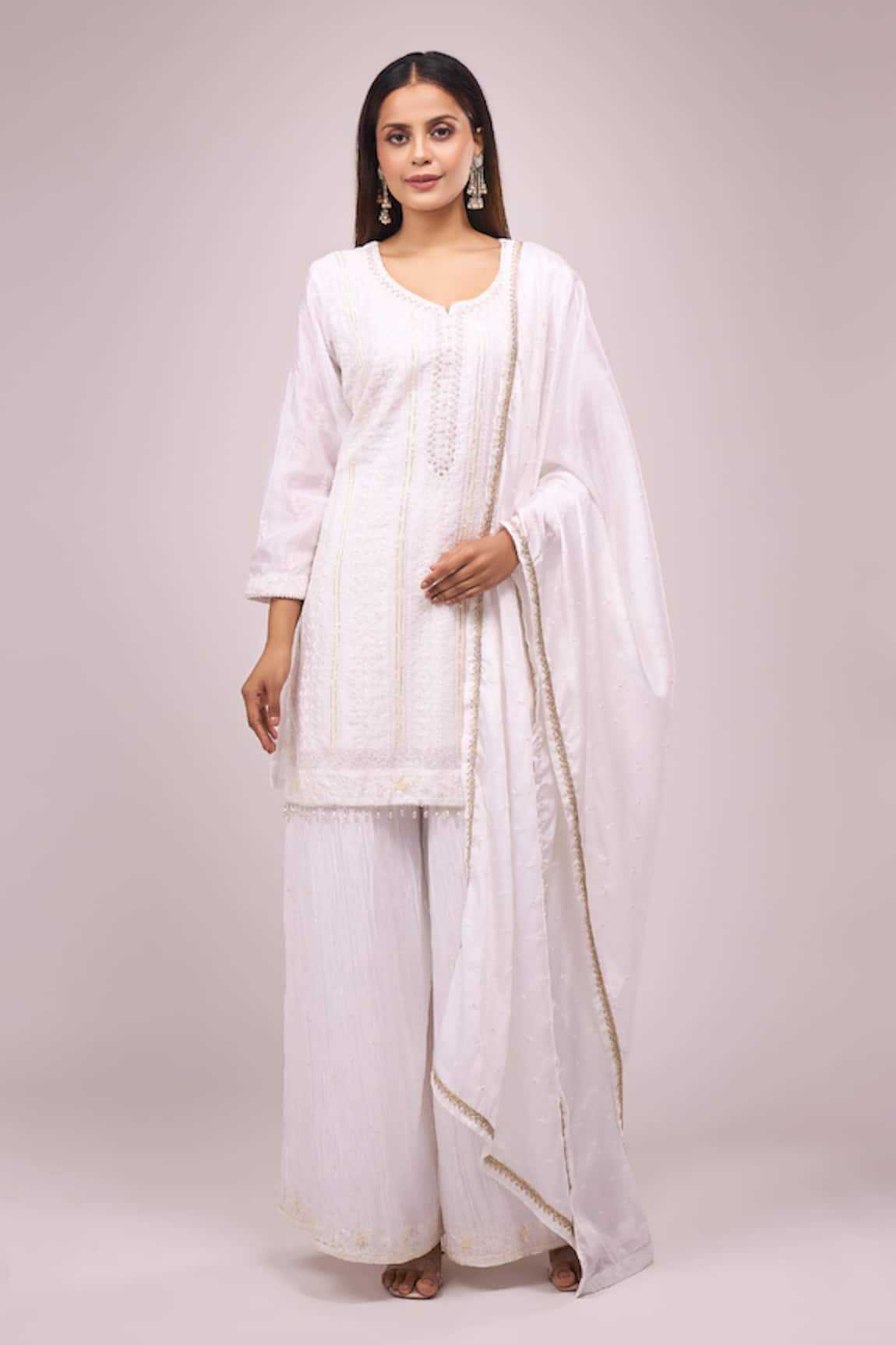 Samyukta Singhania White Embroidered Kurta Palazzo Set 
