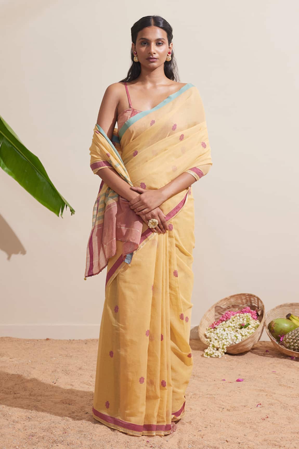 Dressfolk Yellow Handwoven Saree with Blouse Piece 