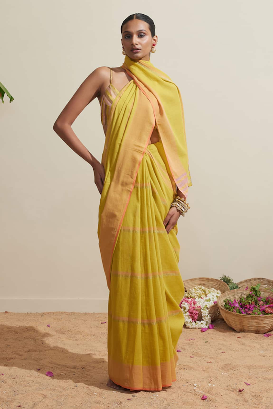 Dressfolk Yellow & Pink Designer Saree 