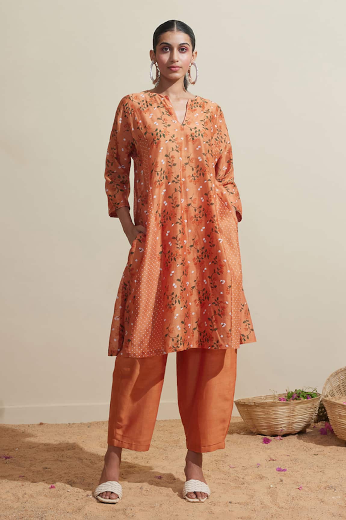 Dressfolk Floral Chanderi Kurta Pant Set 