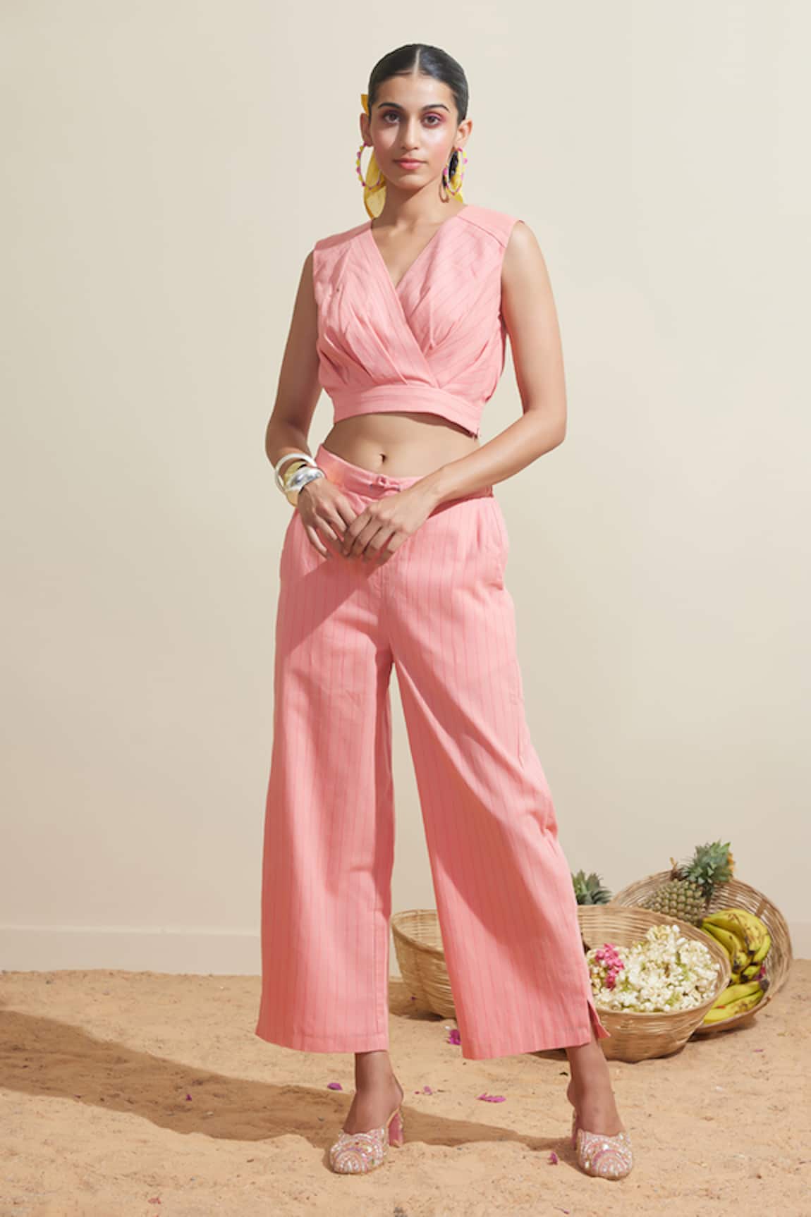 Dressfolk Coral Striped Top & Pant Set 