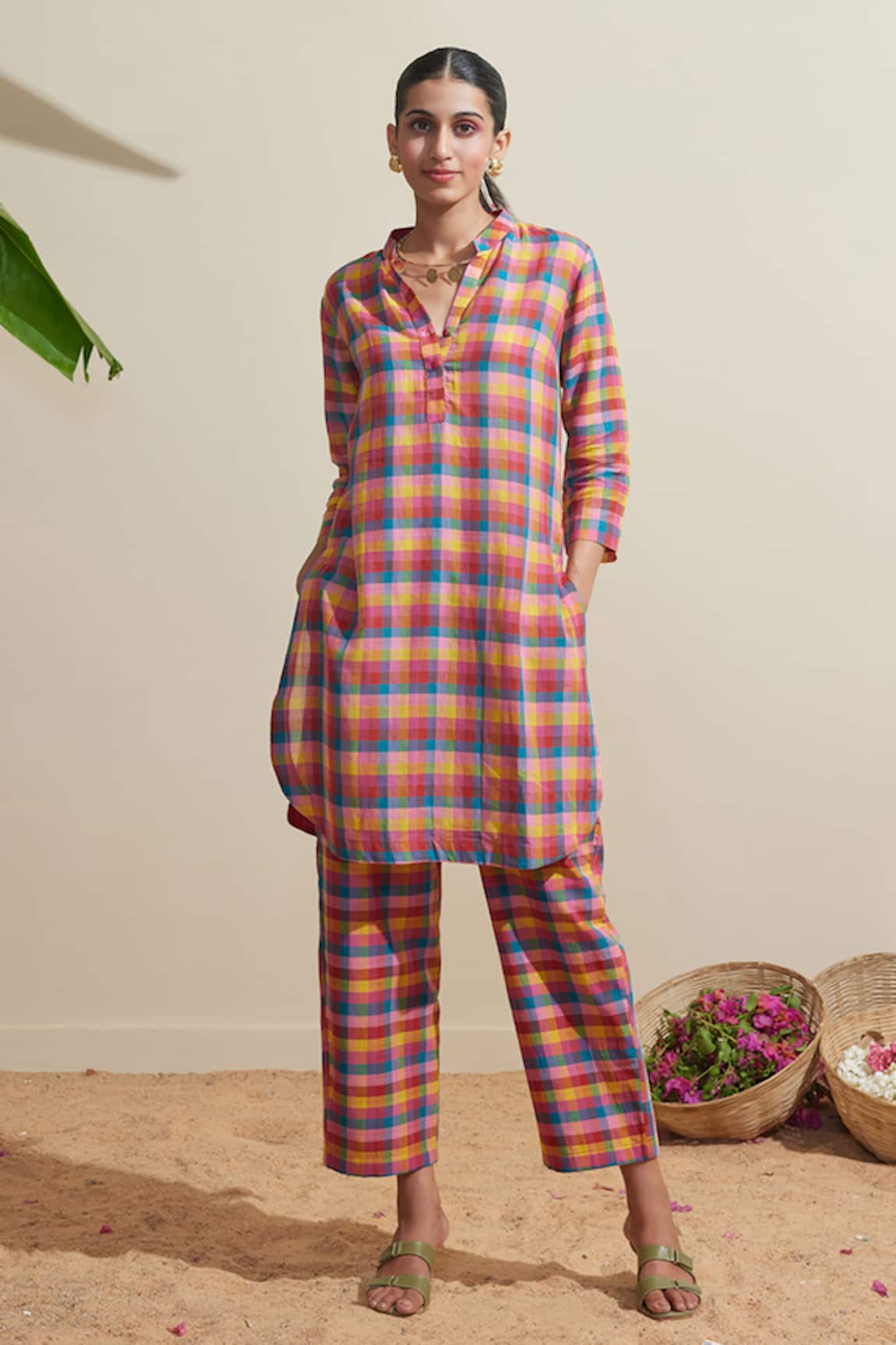 Dressfolk Multi Color Checked Kurta & Pant Set 