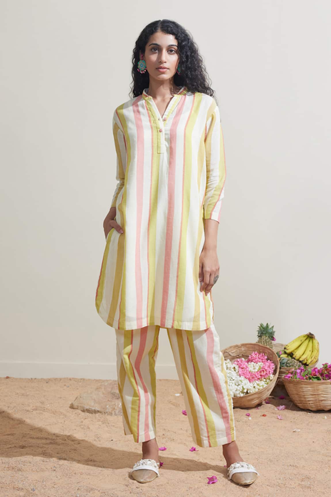 Dressfolk Multi Color Striped Kurta & Pant Set 
