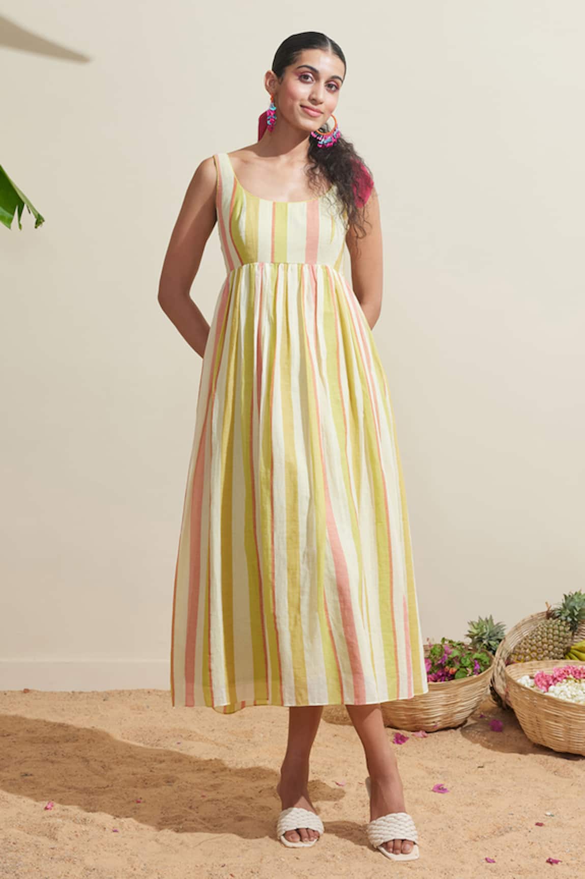 Dressfolk Multi Color Striped Cotton Dress 