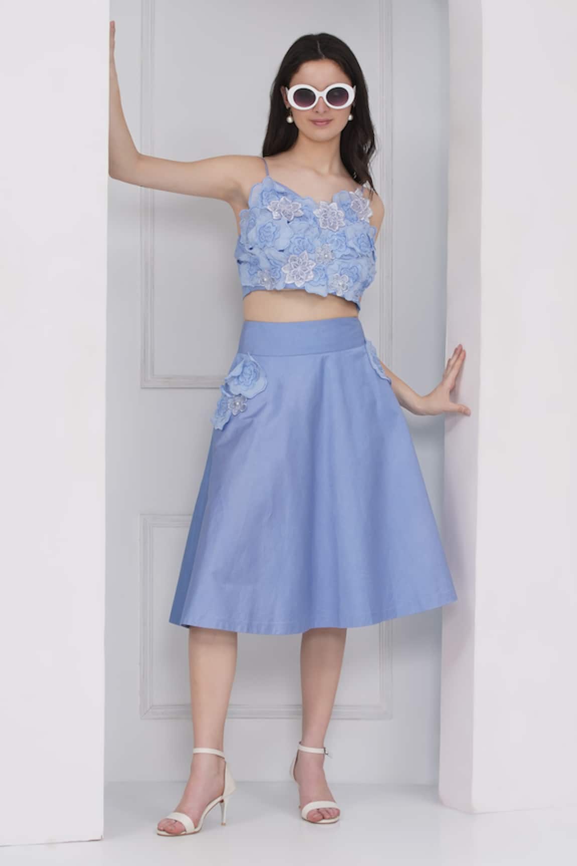Mai Tai Sky Blue Floral Embroidered Skirt Set 