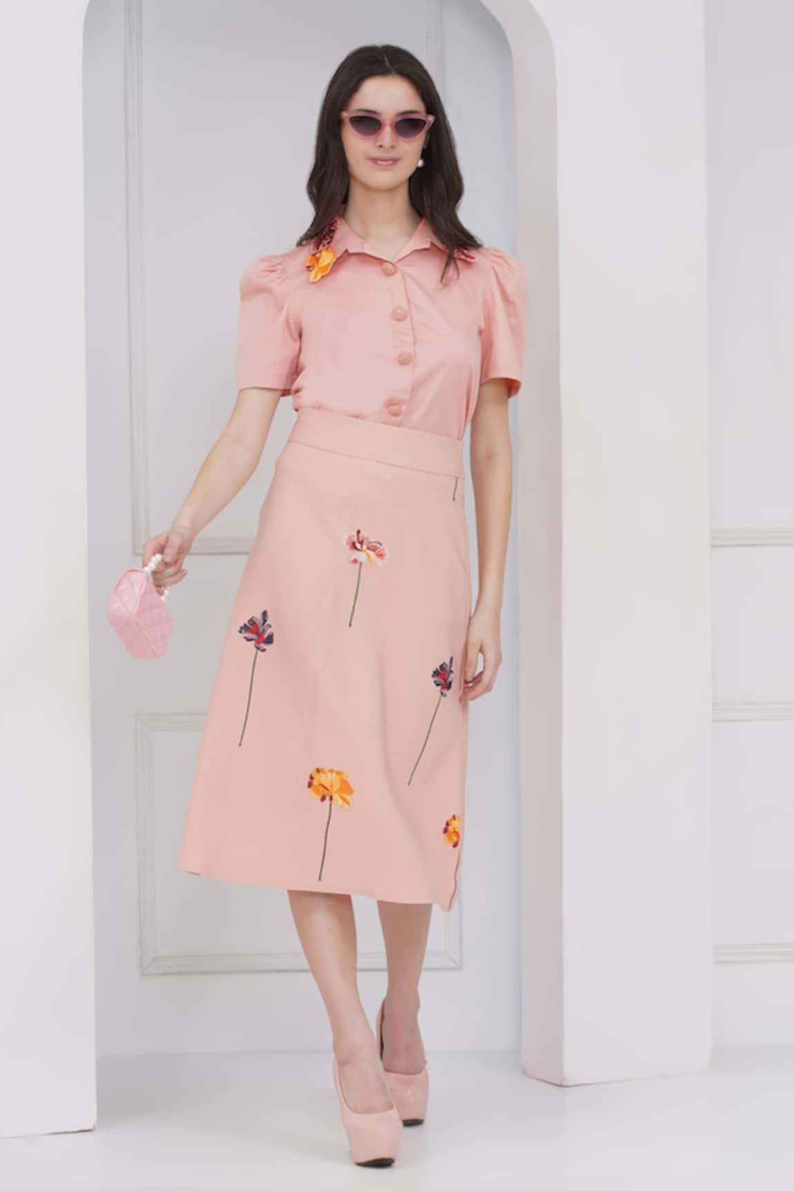 Mai Tai Peach Embroidered Skirt Set 