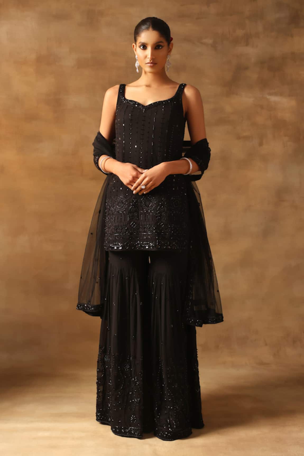 Meenagurnam Black Sequin Embellished Kurta Set 