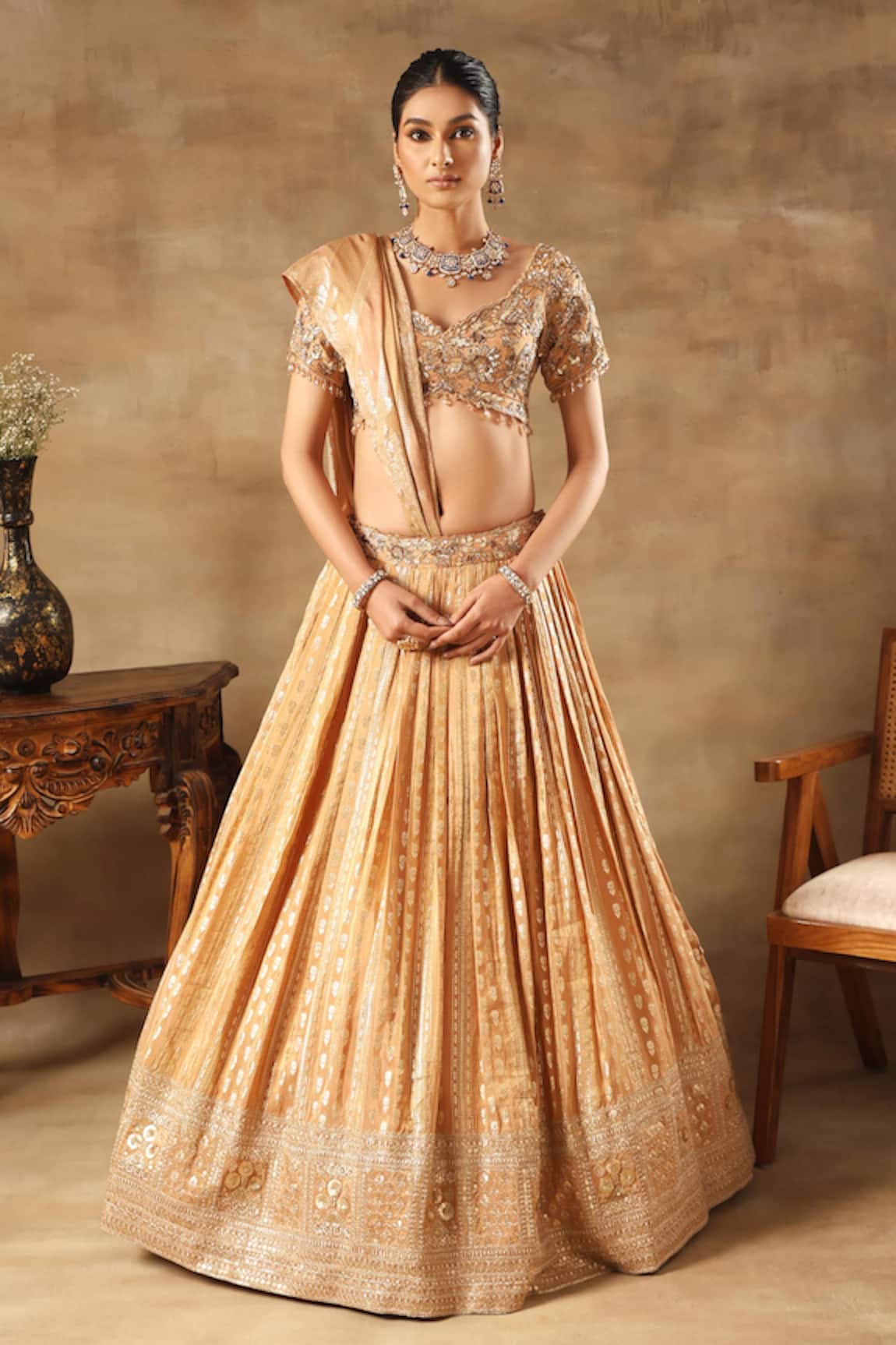 Meenagurnam Gold Sequin Embroidered Lehenga Set 