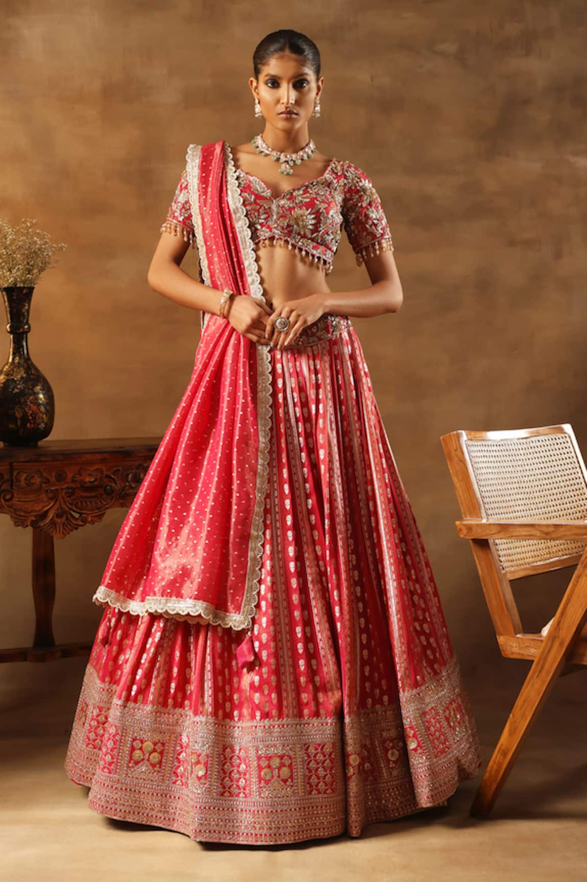 Meenagurnam Magenta Sequin Embroidered Lehenga Set 