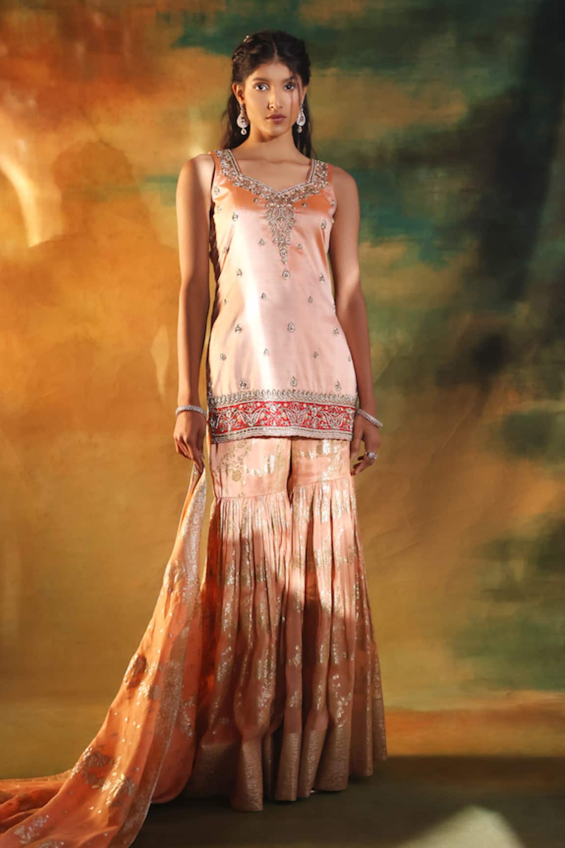 Meenagurnam Blush Gold Embroidered Kurta Set 