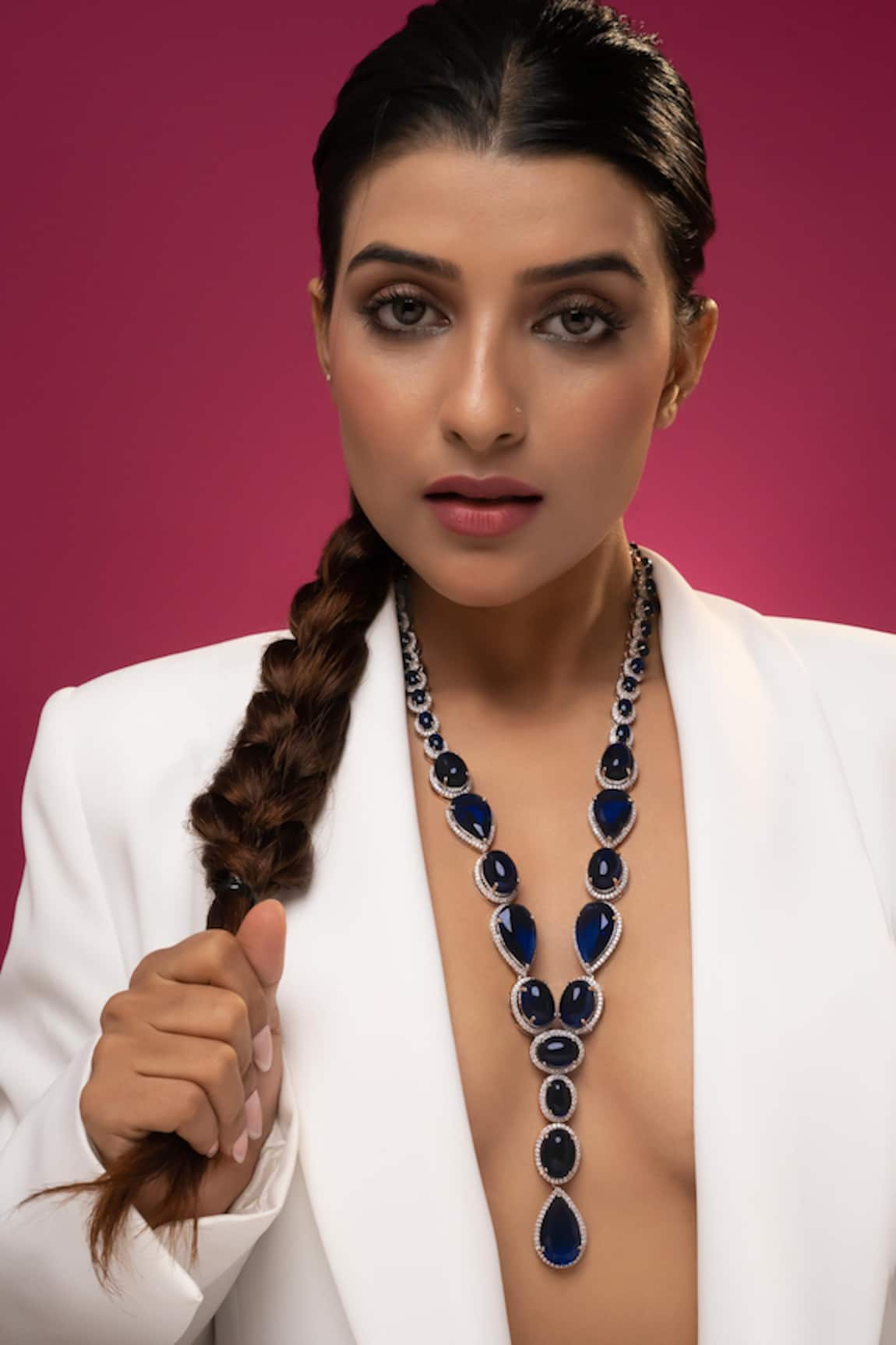 Prihan Luxury Jewelry Blue Rhodium Plated Necklace & Earring Set 