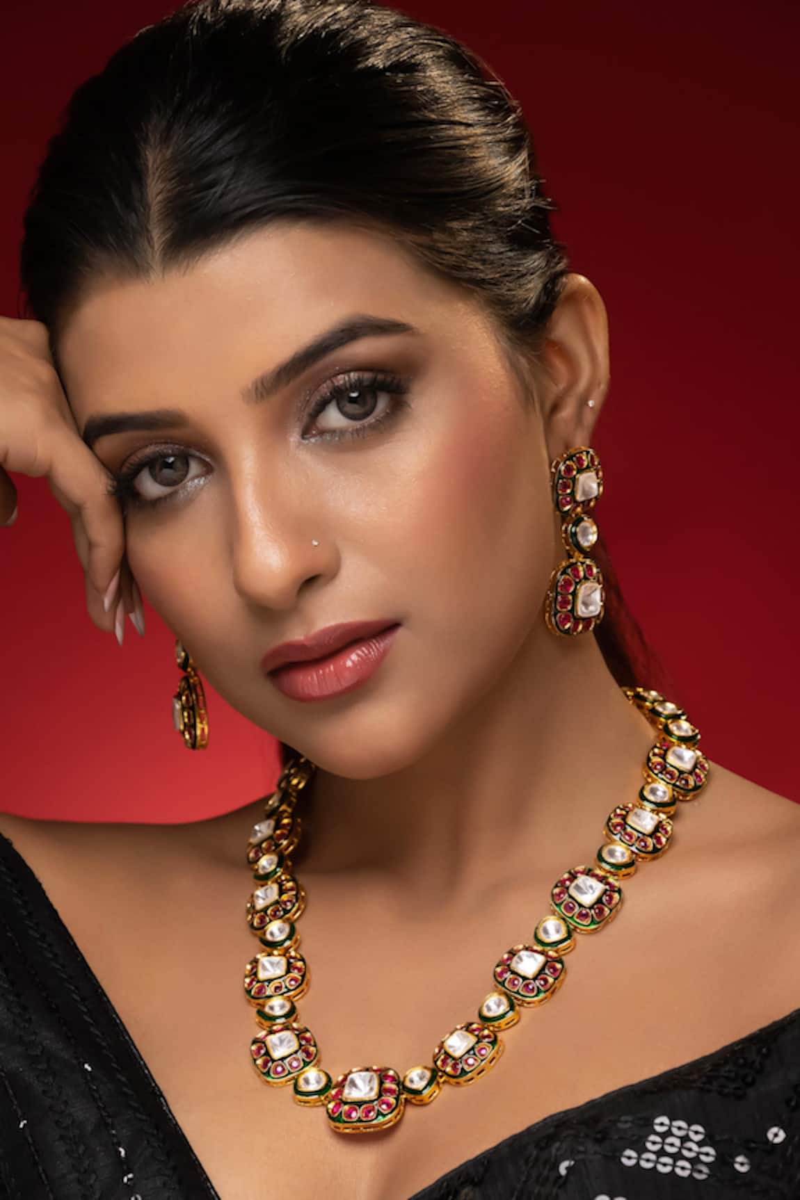 Prihan Luxury Jewelry Rust Designer Necklace & Earring Set 