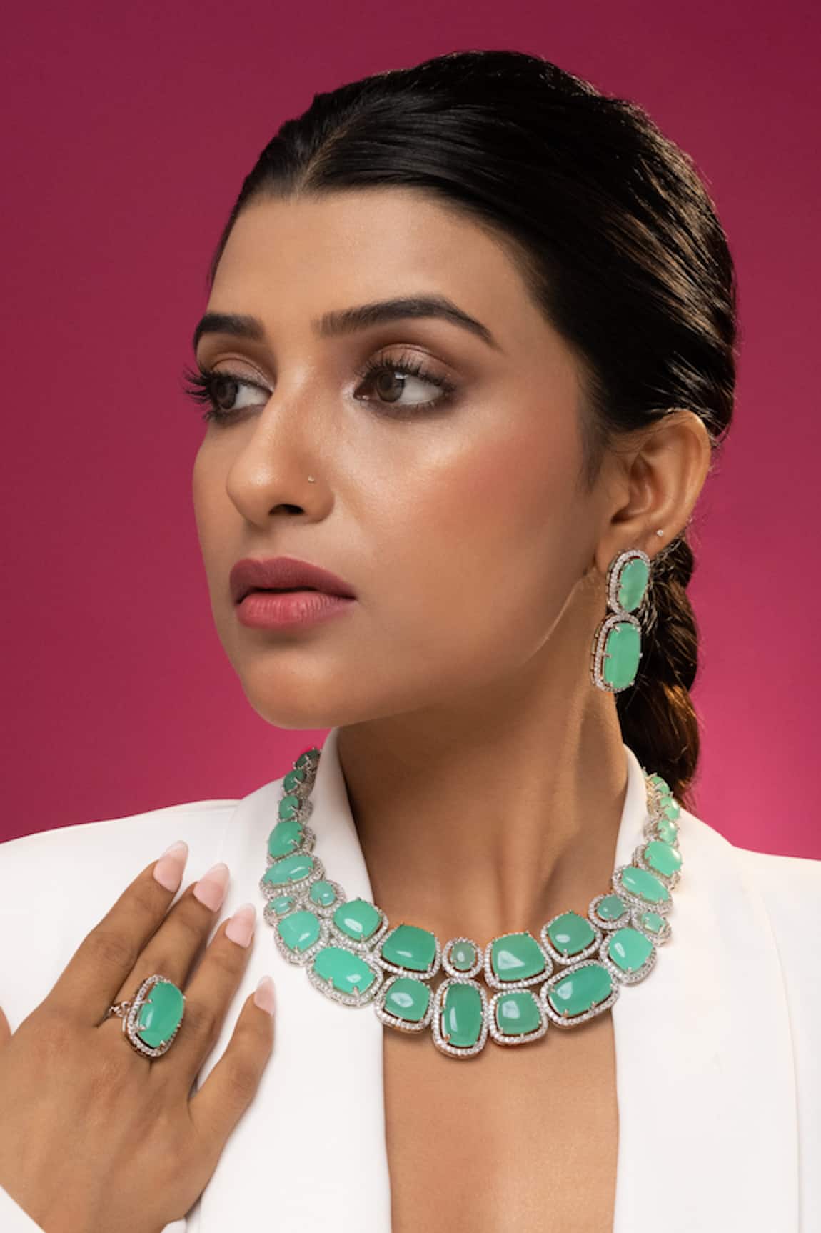 Prihan Luxury Jewelry Mint Rhodium Plated Jewelry Set 