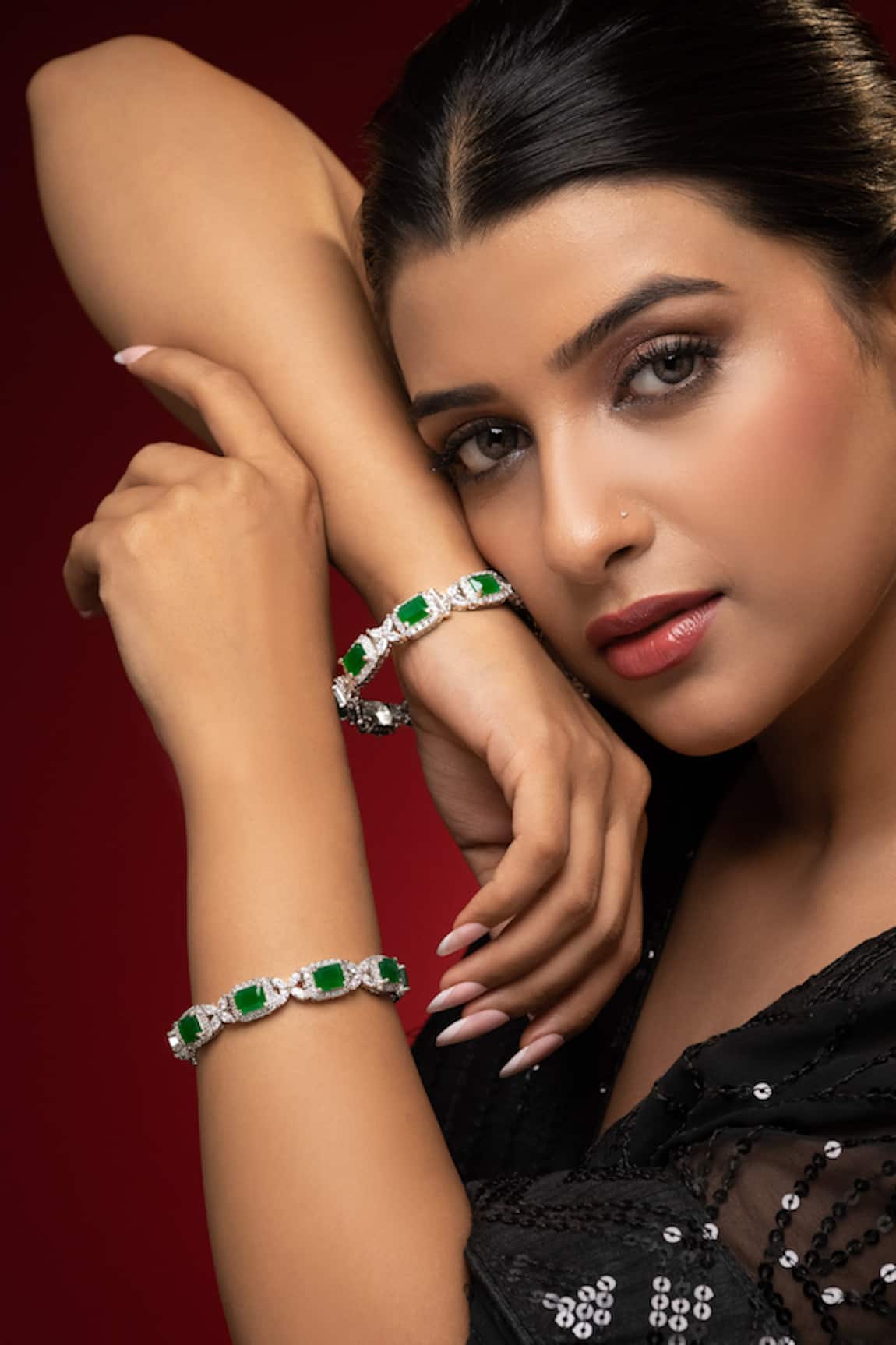 Prihan Luxury Jewelry Green Rhodium Plated Bangle Set 