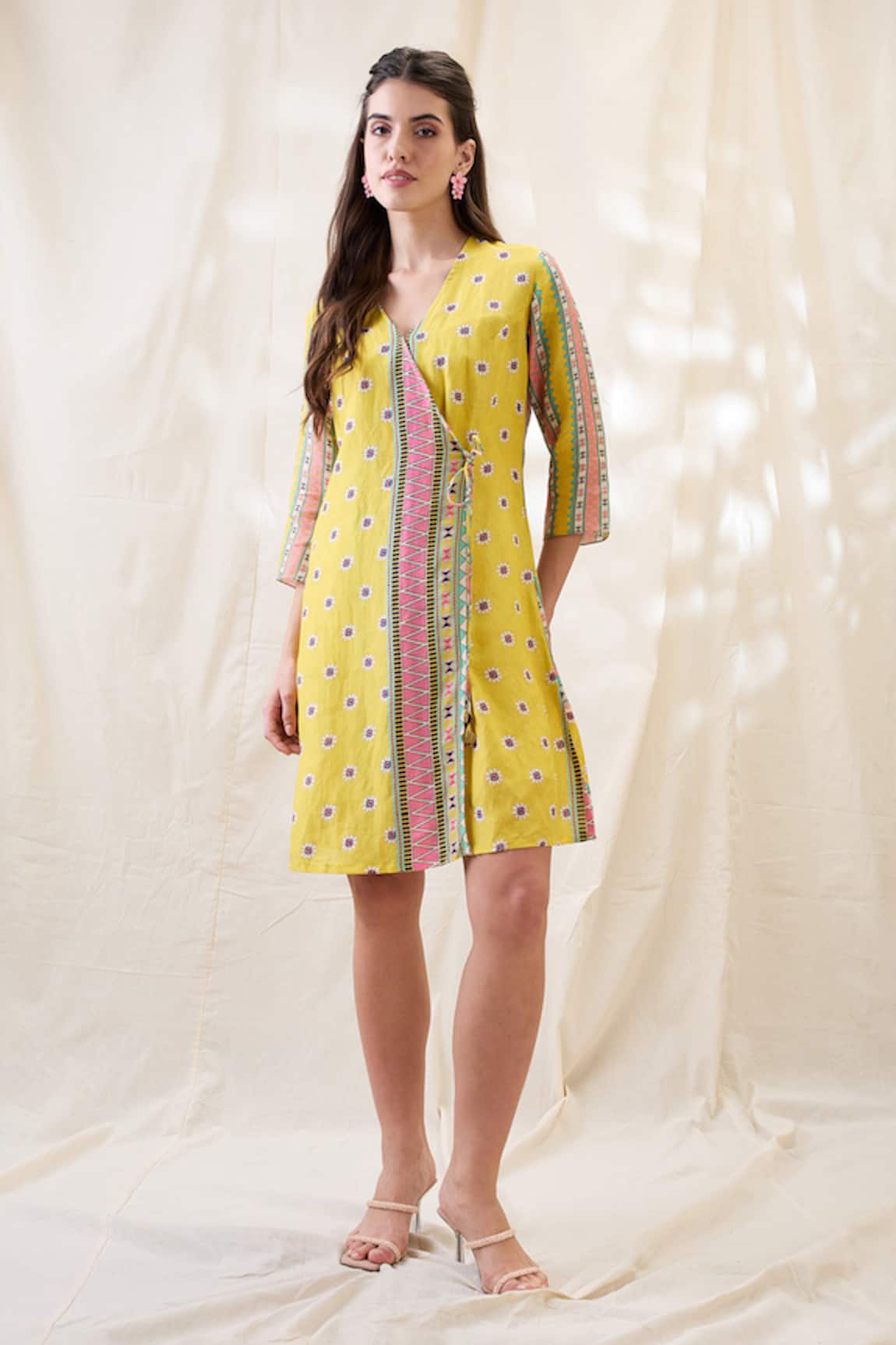 Soup By Sougat Paul Printed Yellow Overlapped Dress 