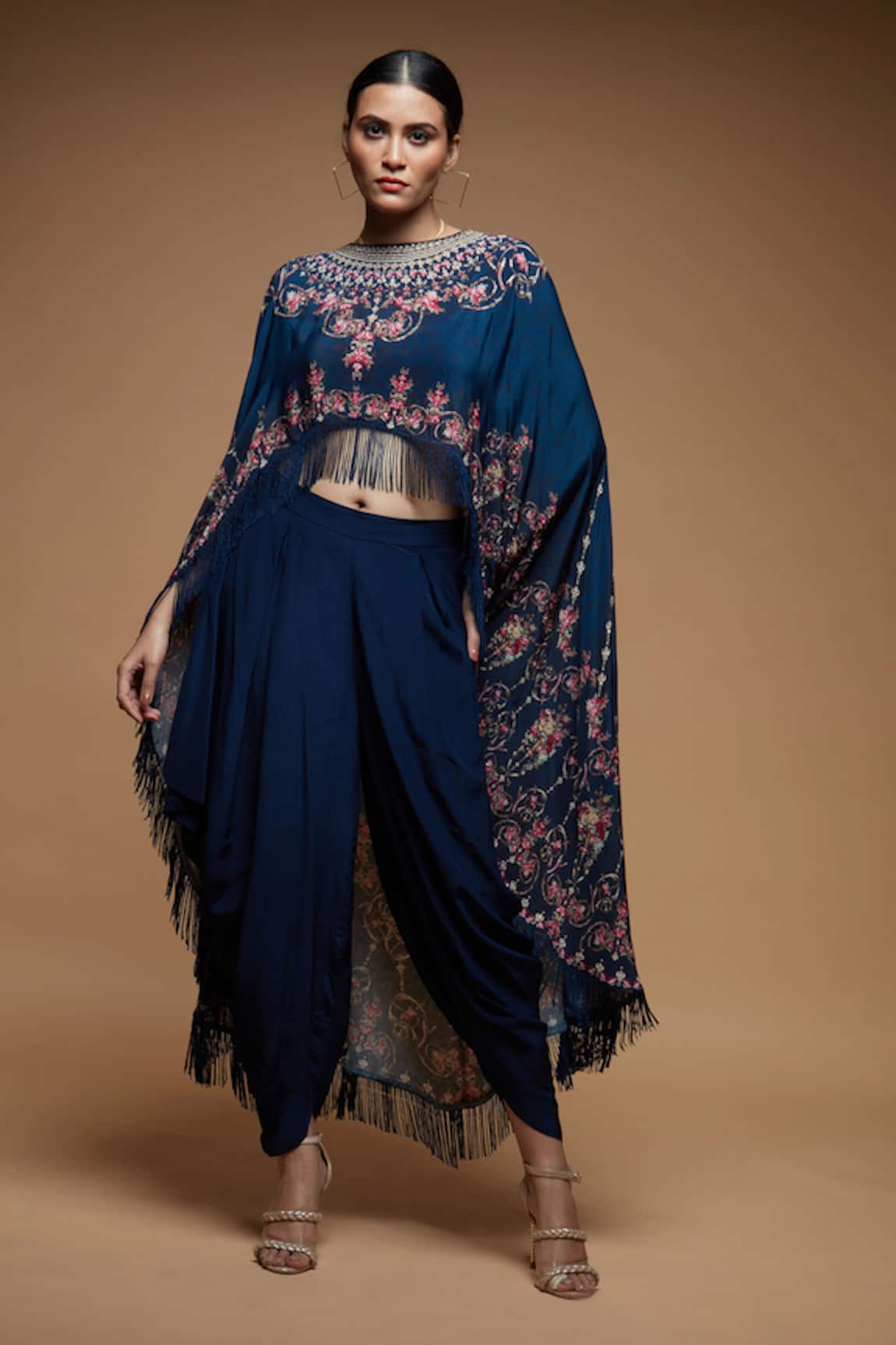 Nirraamyaa Blue Rhinestone Embellished Dhoti Set 