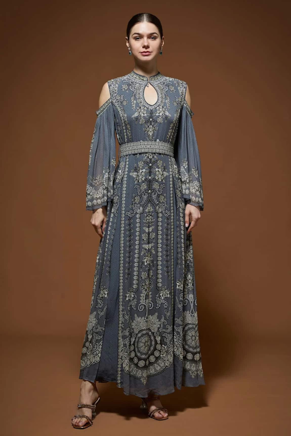 Nirraamyaa Designer Rhinestone Kaftan with Belt 