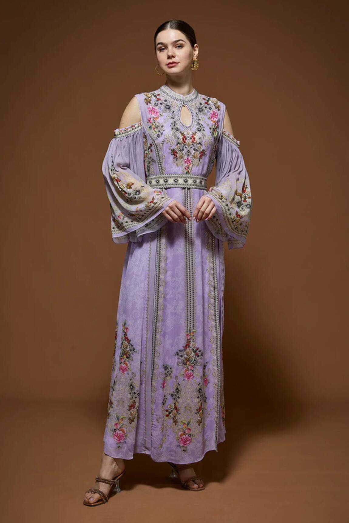 Nirraamyaa Designer Rhinestone Kaftan with Belt 