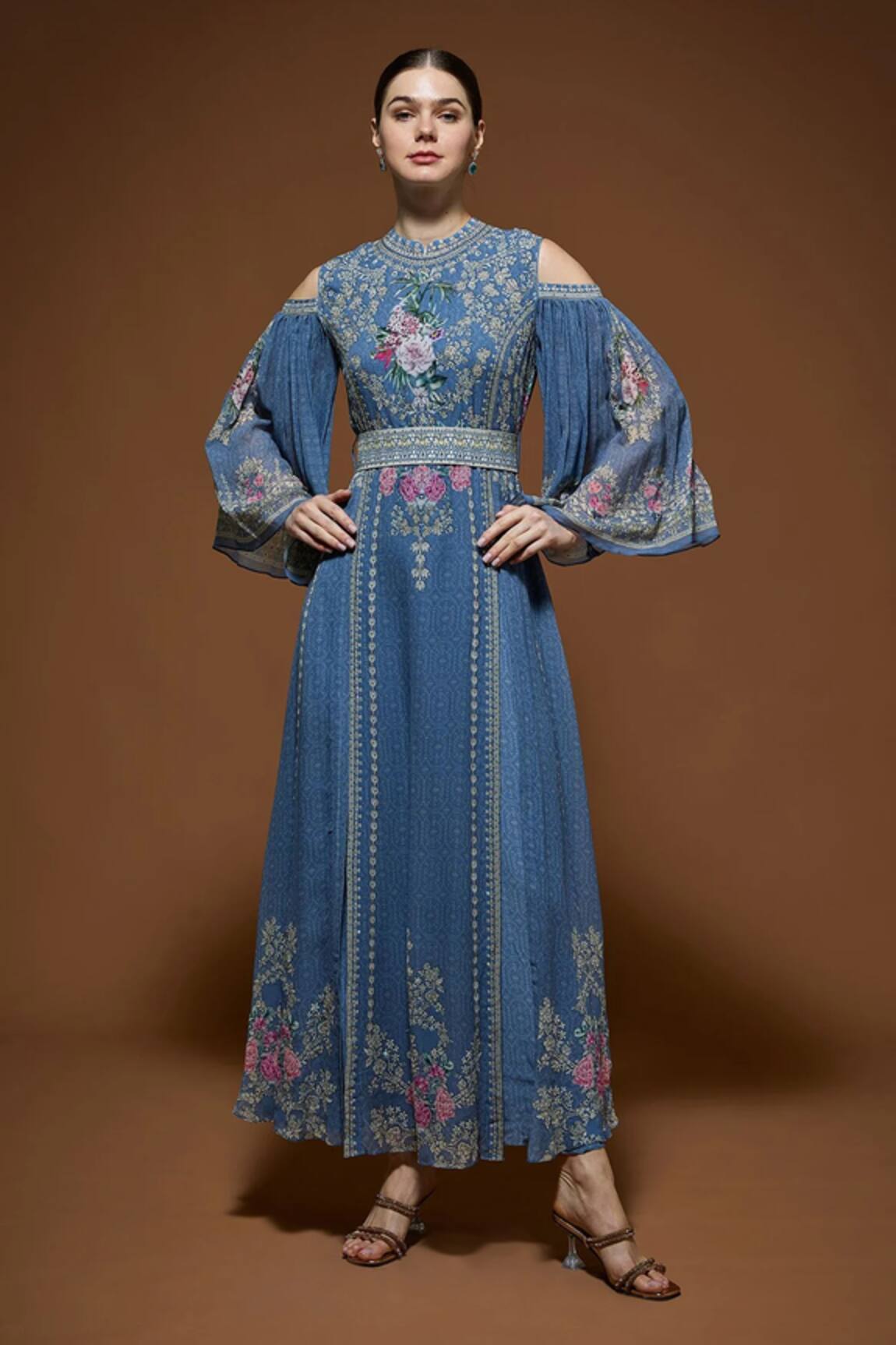 Nirraamyaa Designer Rhinestone Kaftan with Belt 
