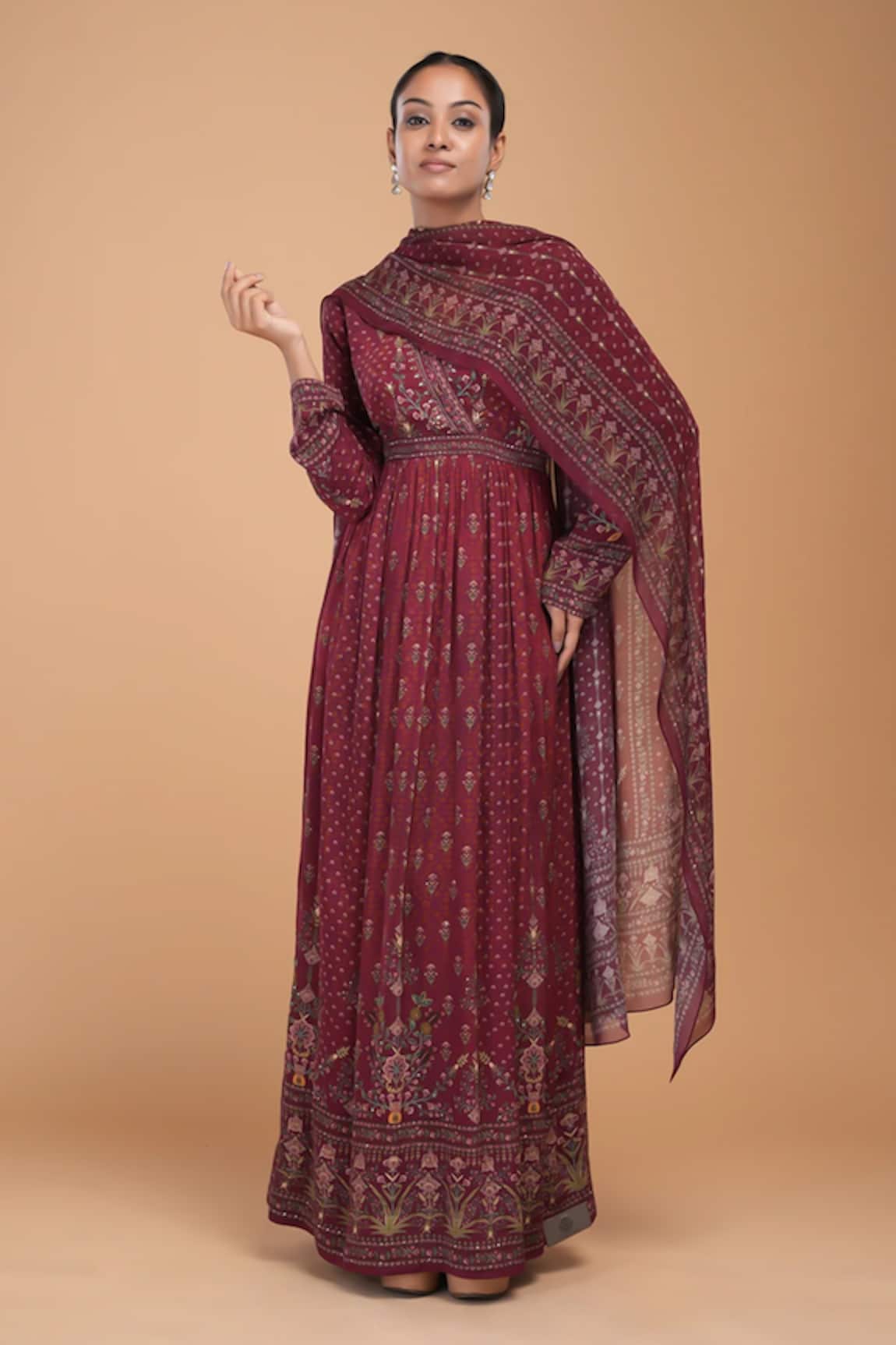 Nirraamyaa Maroon Hand Embroidered Kurta Set 
