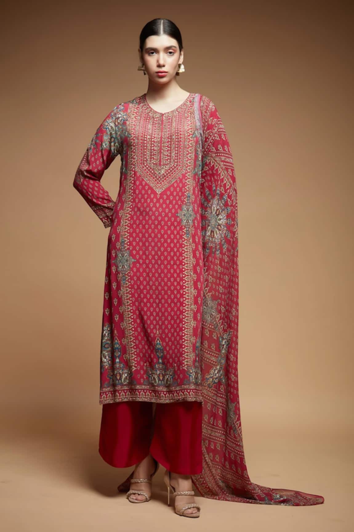 Nirraamyaa Fuchsia Designer Kurta Pant Set 