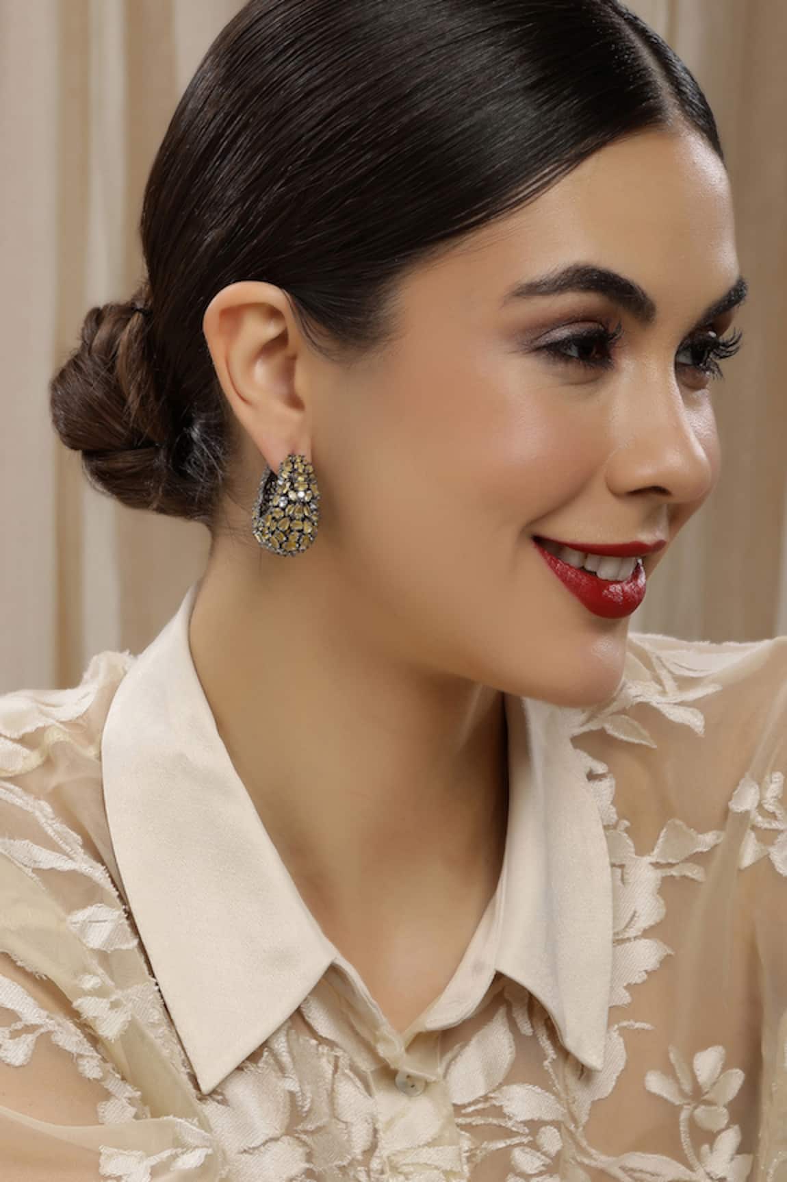 Ruby Raang Designer Yellow Loops Earrings 
