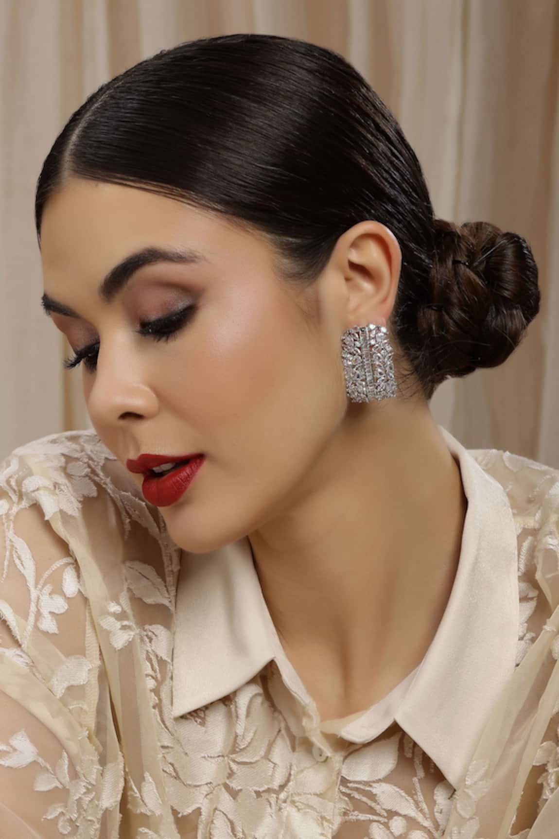 Ruby Raang Crystal Half Loop Earrings 