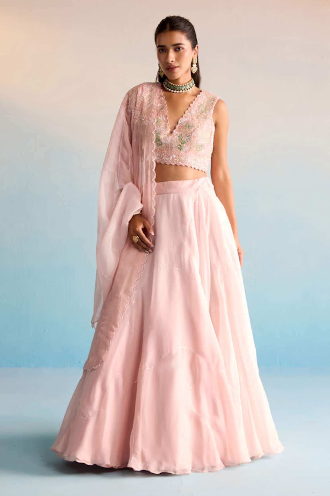 House Of Armuse Peach Azra Lehenga Set 