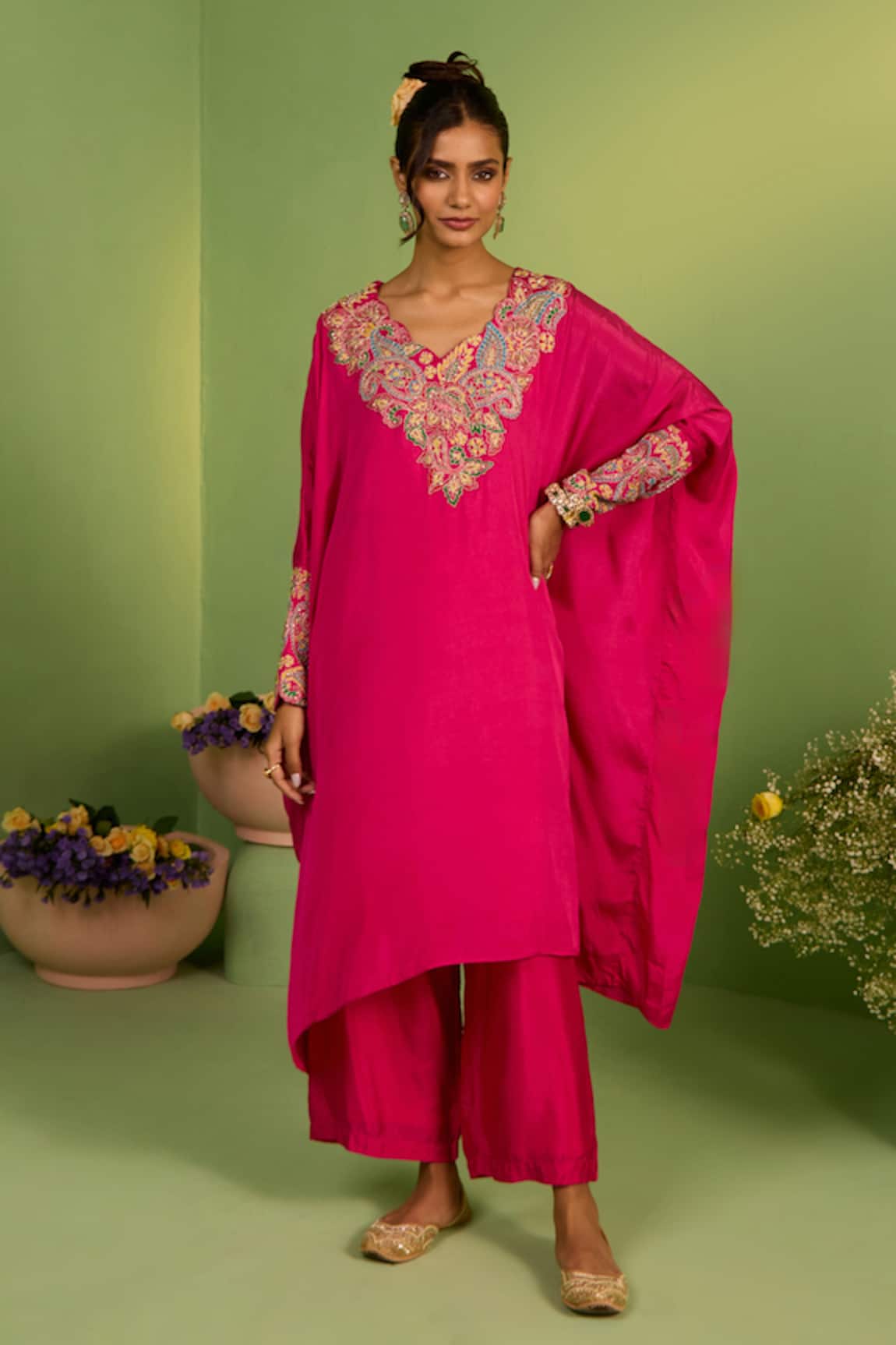 House Of Armuse Elora Hot Pink Kaftan Set
