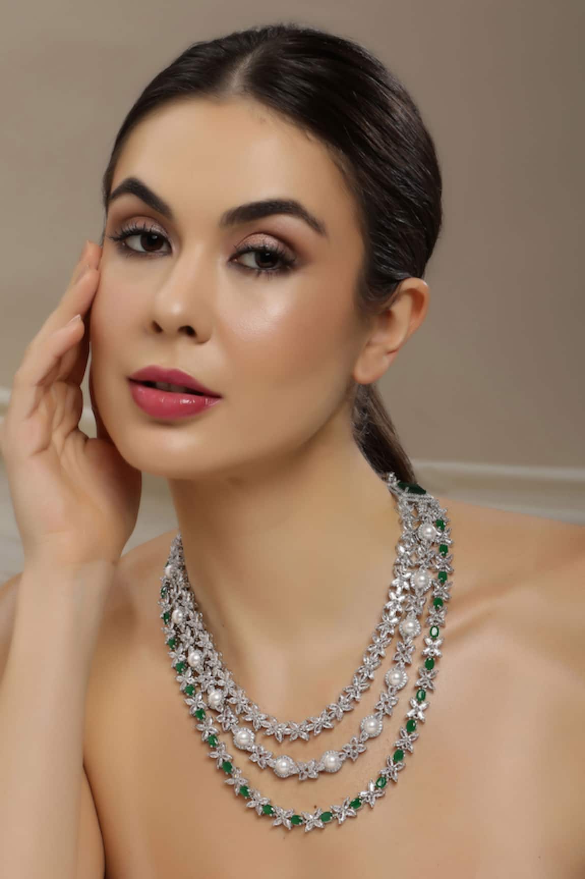 Ruby Raang Emerald Layered Long Necklace 
