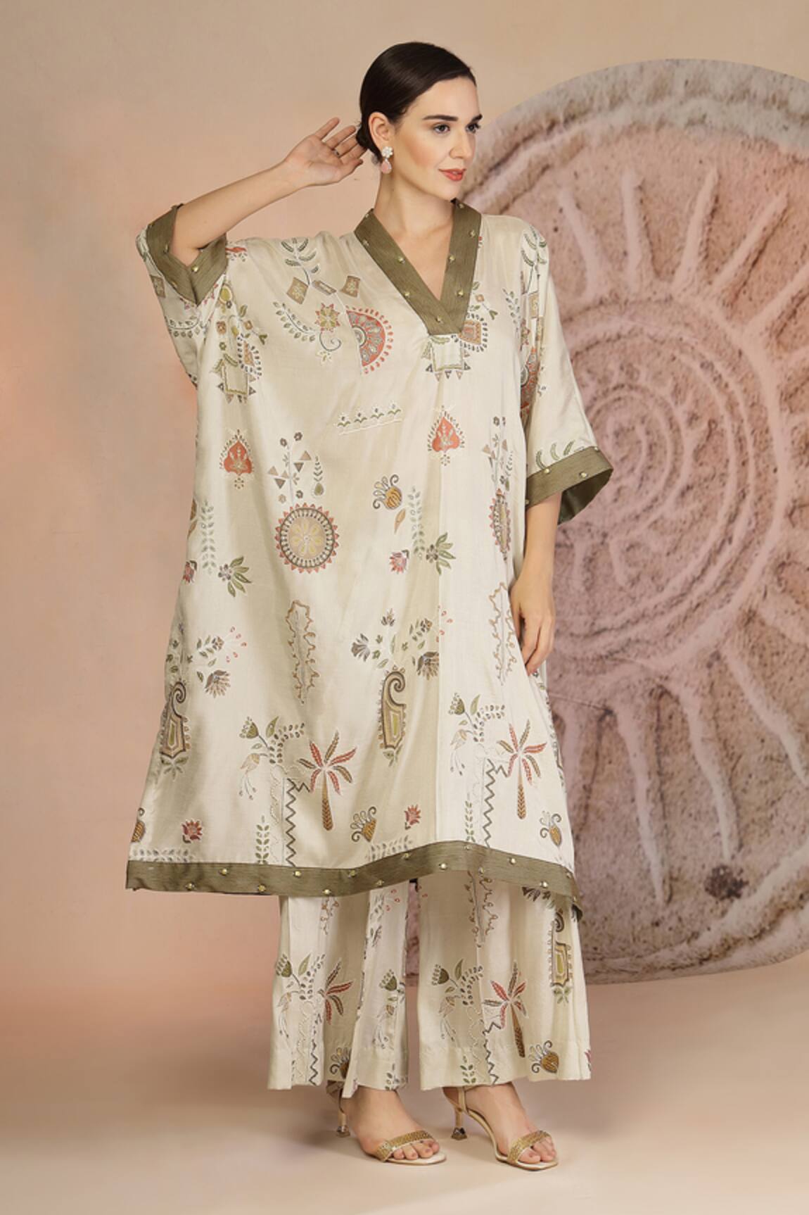 Soniya G Grey Embroidered Kaftan & Wide Legged Pant 