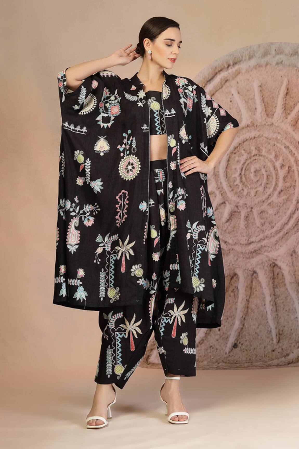 Soniya G Black Embroidered Shrug & Harem Pant Set 