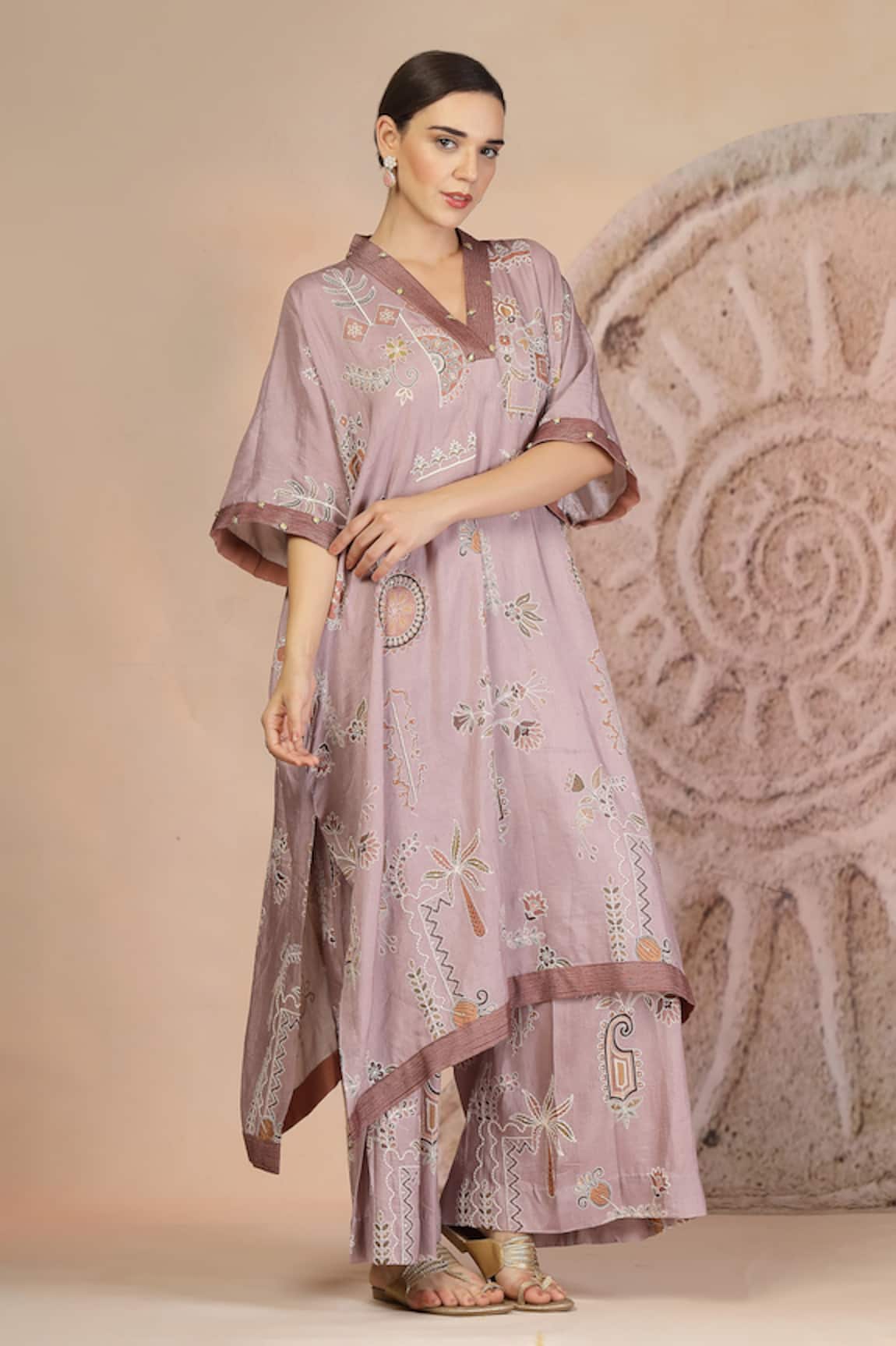 Soniya G Mauve Embroidered Kaftan & Pant Set 