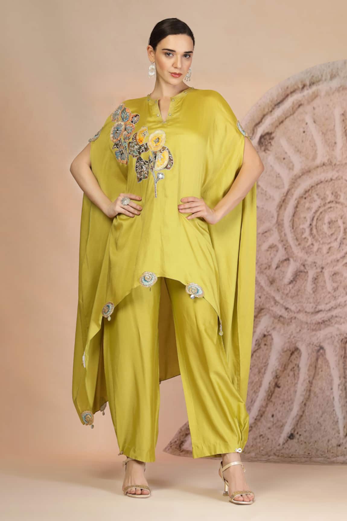 Soniya G Lime Green Asymmetric Kurta & Farshi Salwar Set 