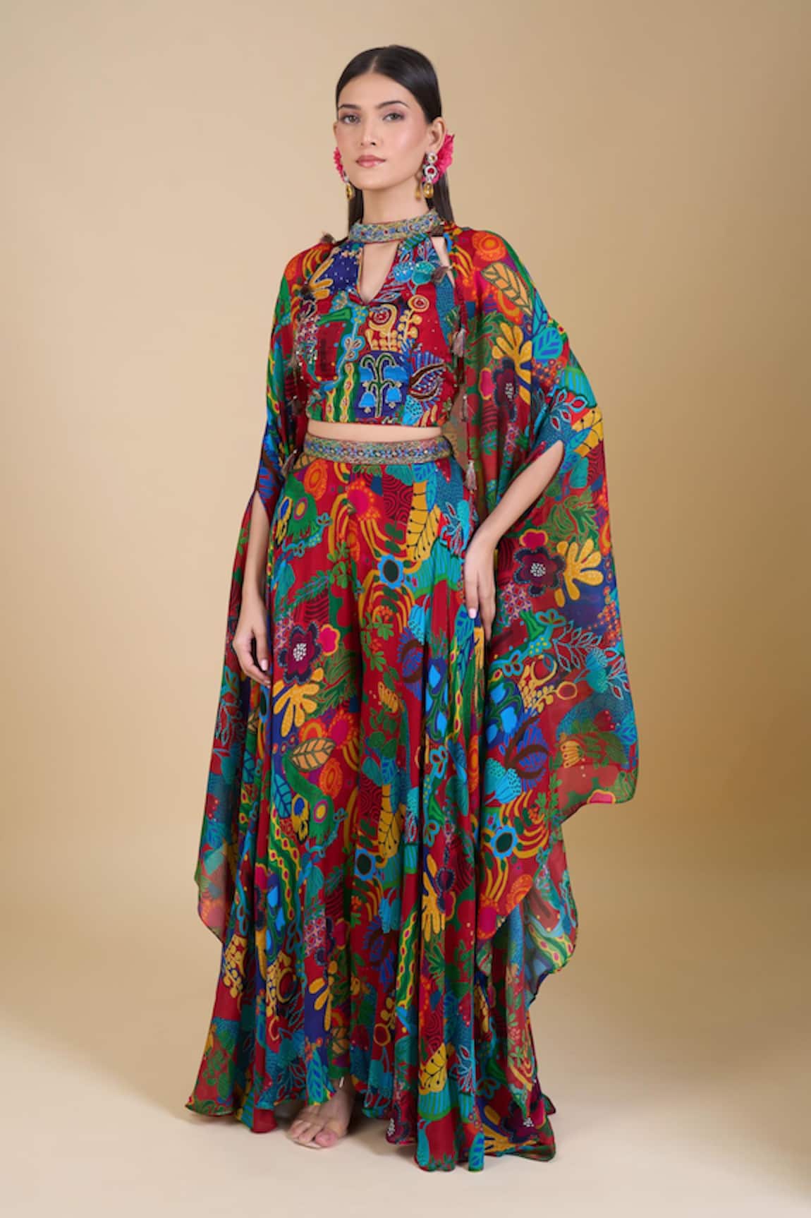 Samyukta Singhania Multi Color Embroidered Crop Top Set 