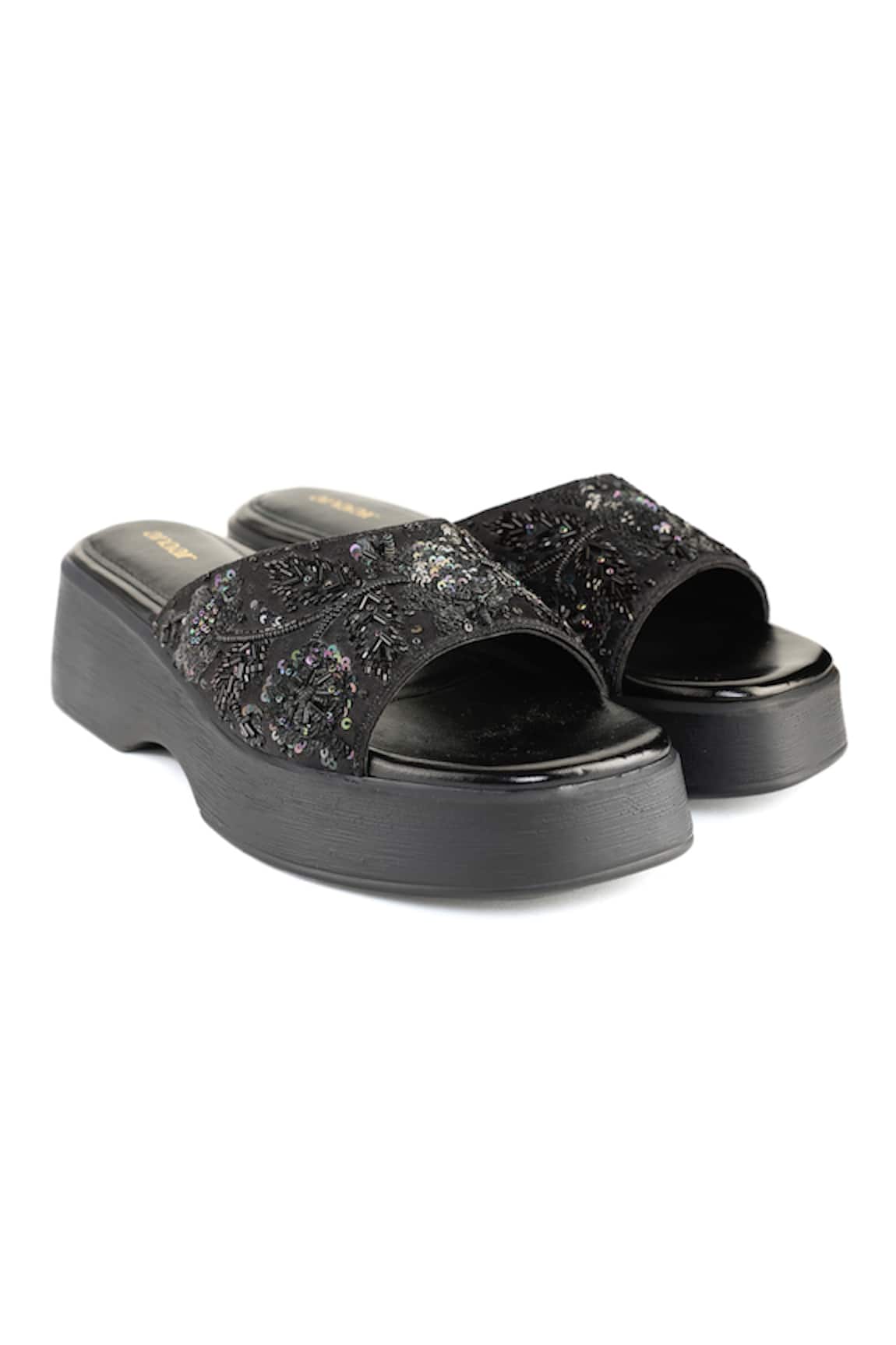 Anaar Black Satin Designer May Moon Sandals 