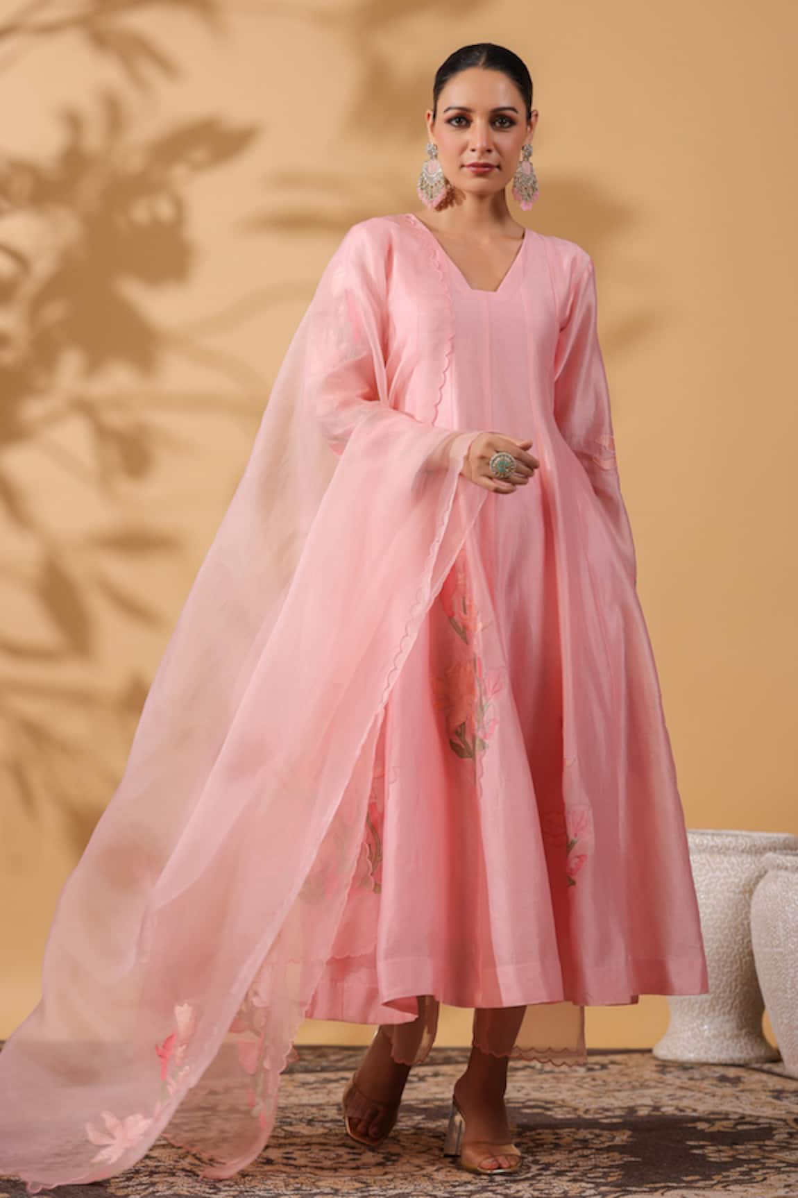 Anshu Wadhwa Pink Chanderi Anarkali Set 