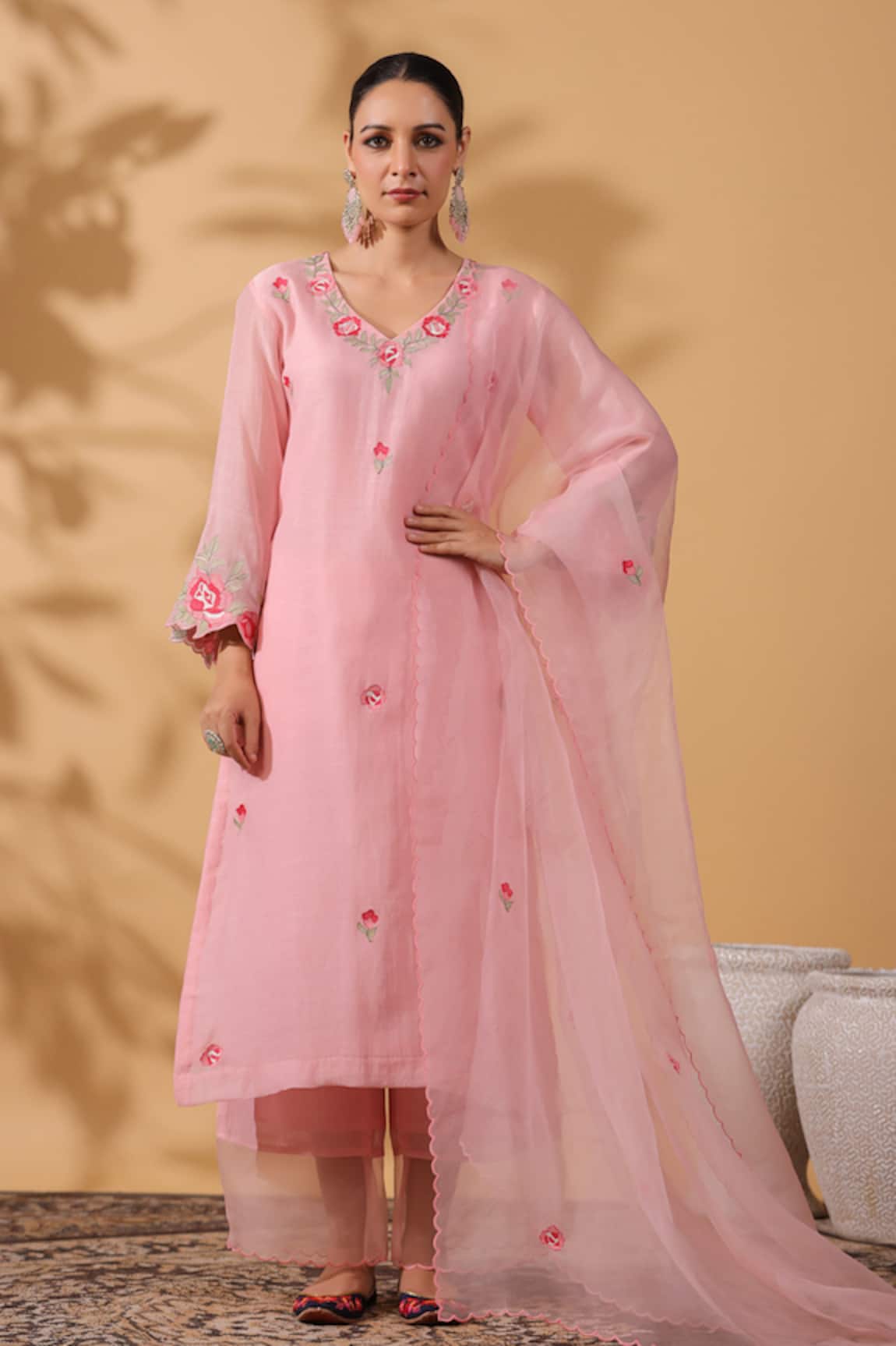 Anshu Wadhwa Chanderi Embroidered Kurta Set 