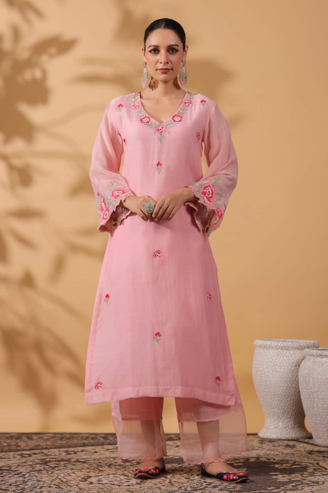 Anshu Wadhwa Chanderi Embroidered Kurta Set 