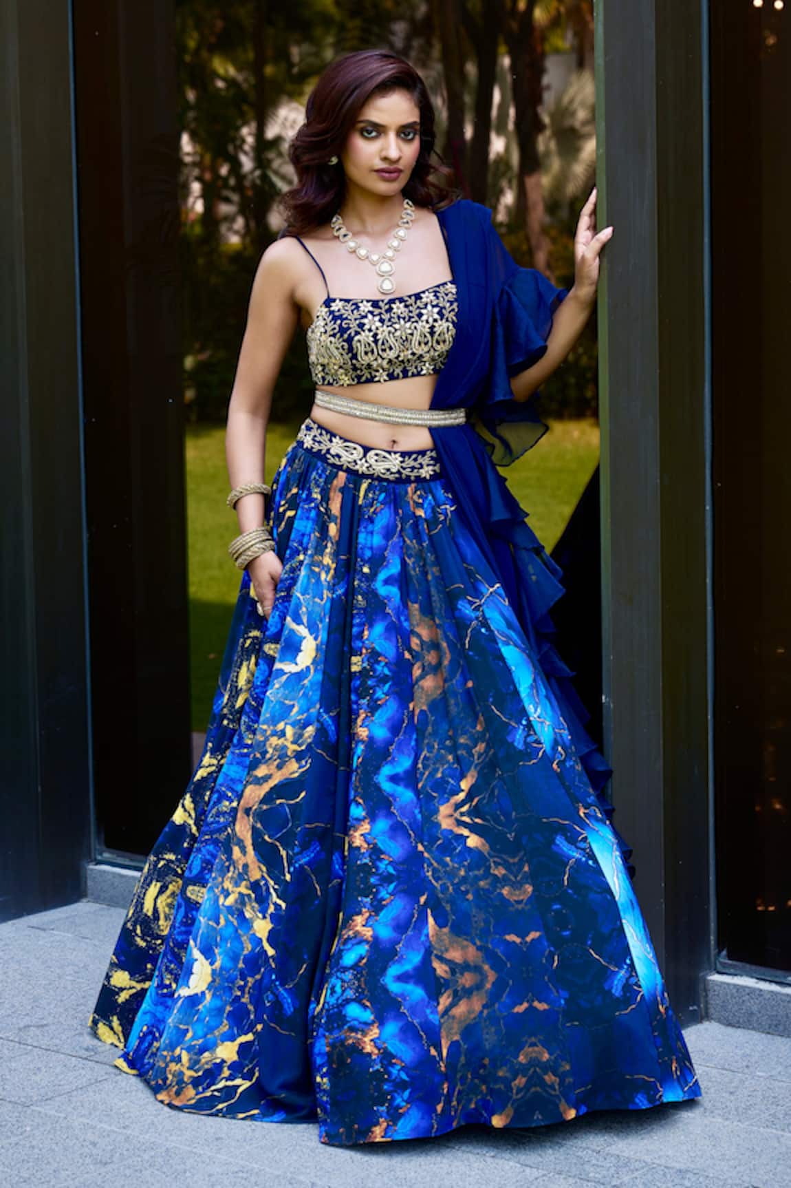 Rashika Sharma Marble Printed Georgette Lehenga Set 