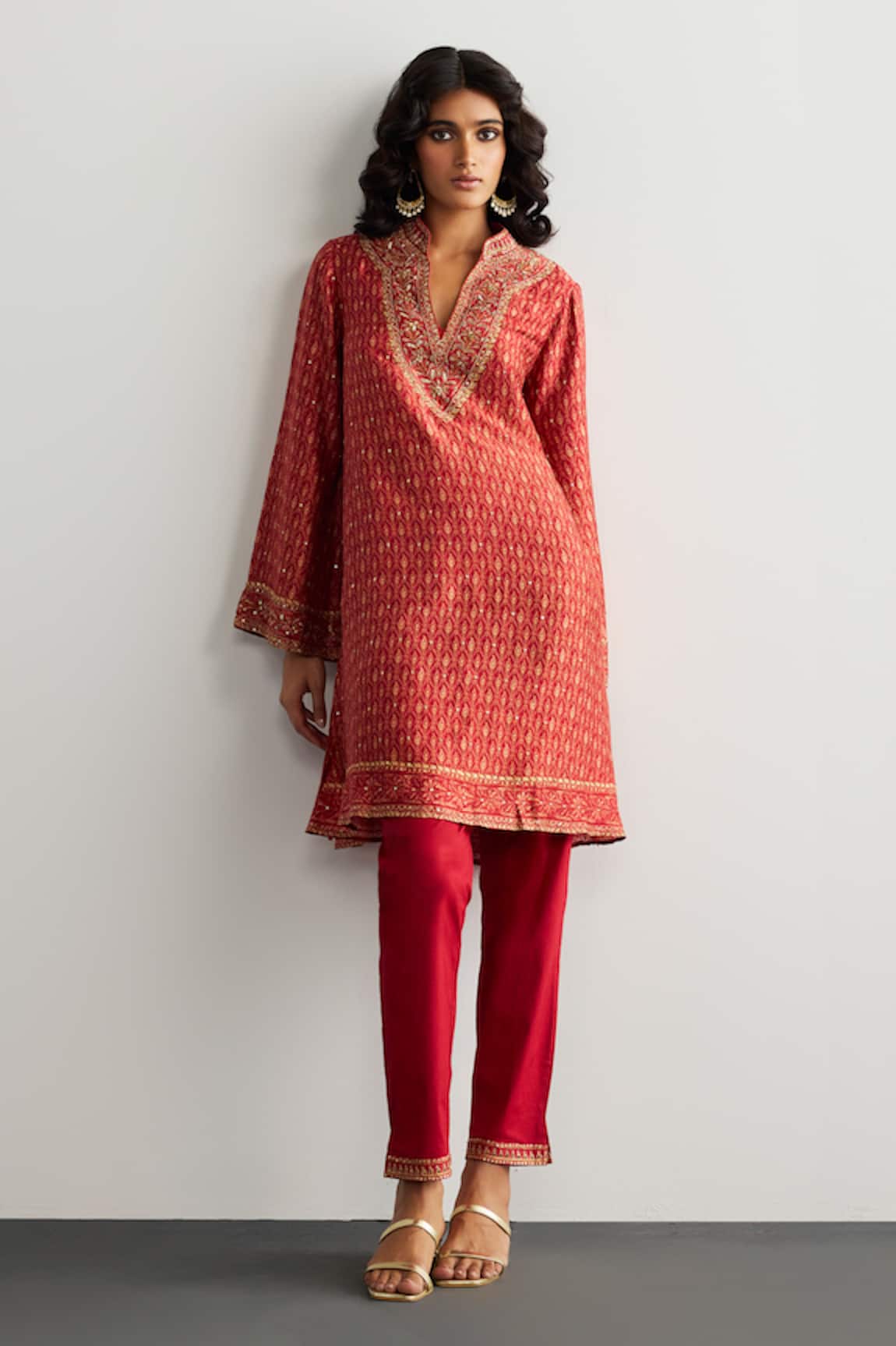 RI.Ritu Kumar Designer Red ZIBA Kurta & Pant Set 